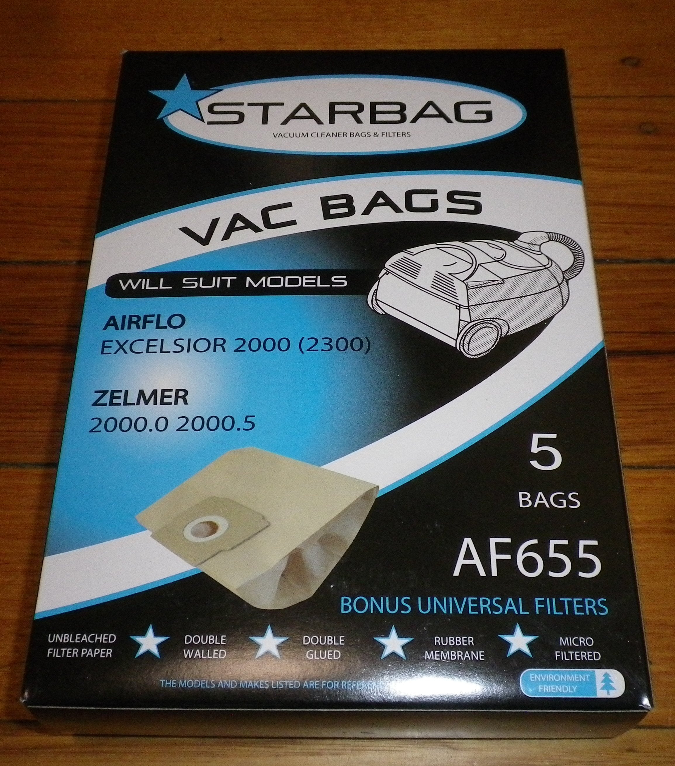 High - Quality Disposable Vacuum Cleaner Bags (Part # AF655) for Zelmer 2000.0, 2000.5, Airflo Excelsior 2000, and Tango 2300 Models