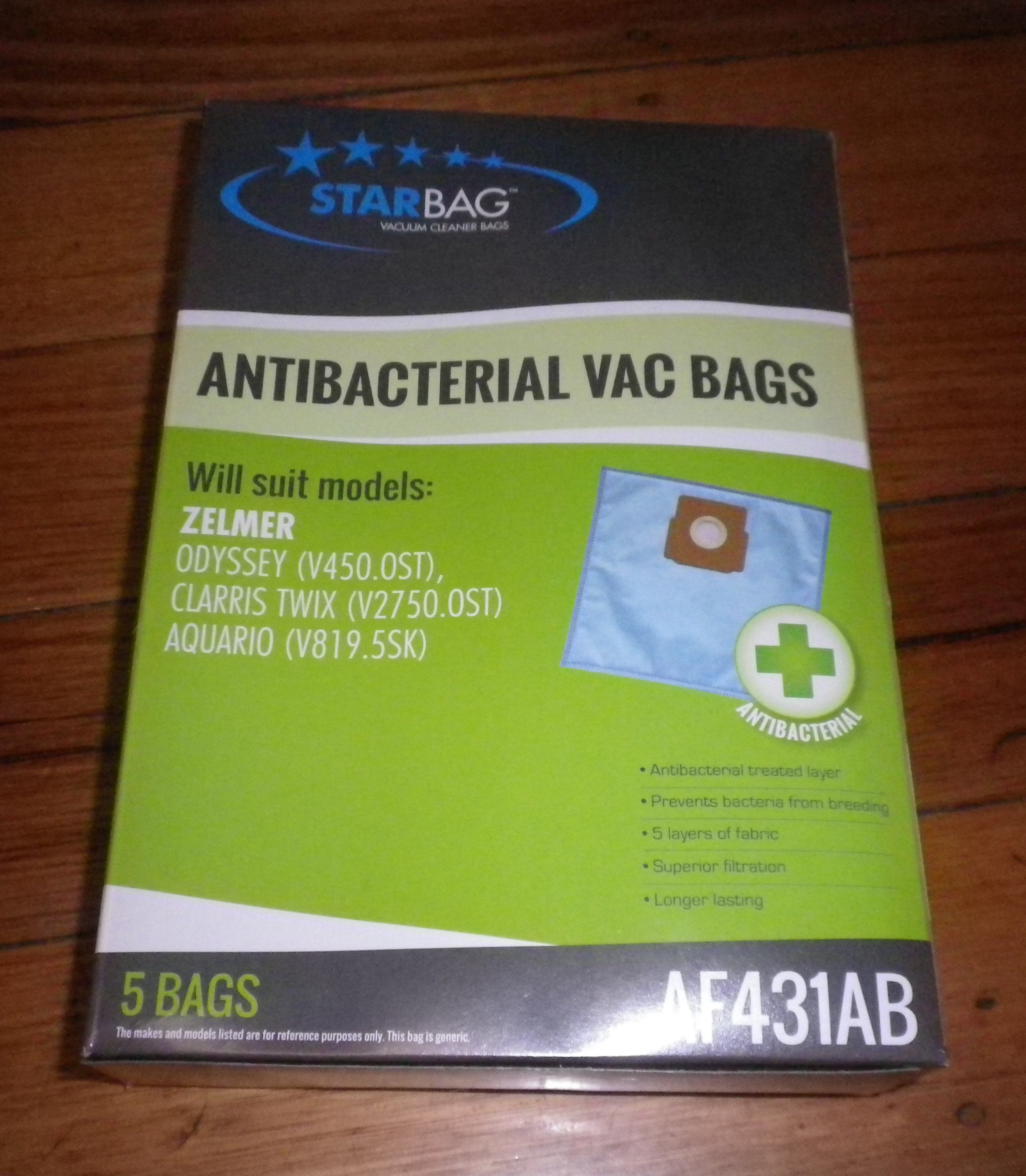Zelmer Odyssey V450.OST & Aquario V819.5SK Antibacterial Synthetic Vacuum Bags - Pack of 5 (#AF431AB)