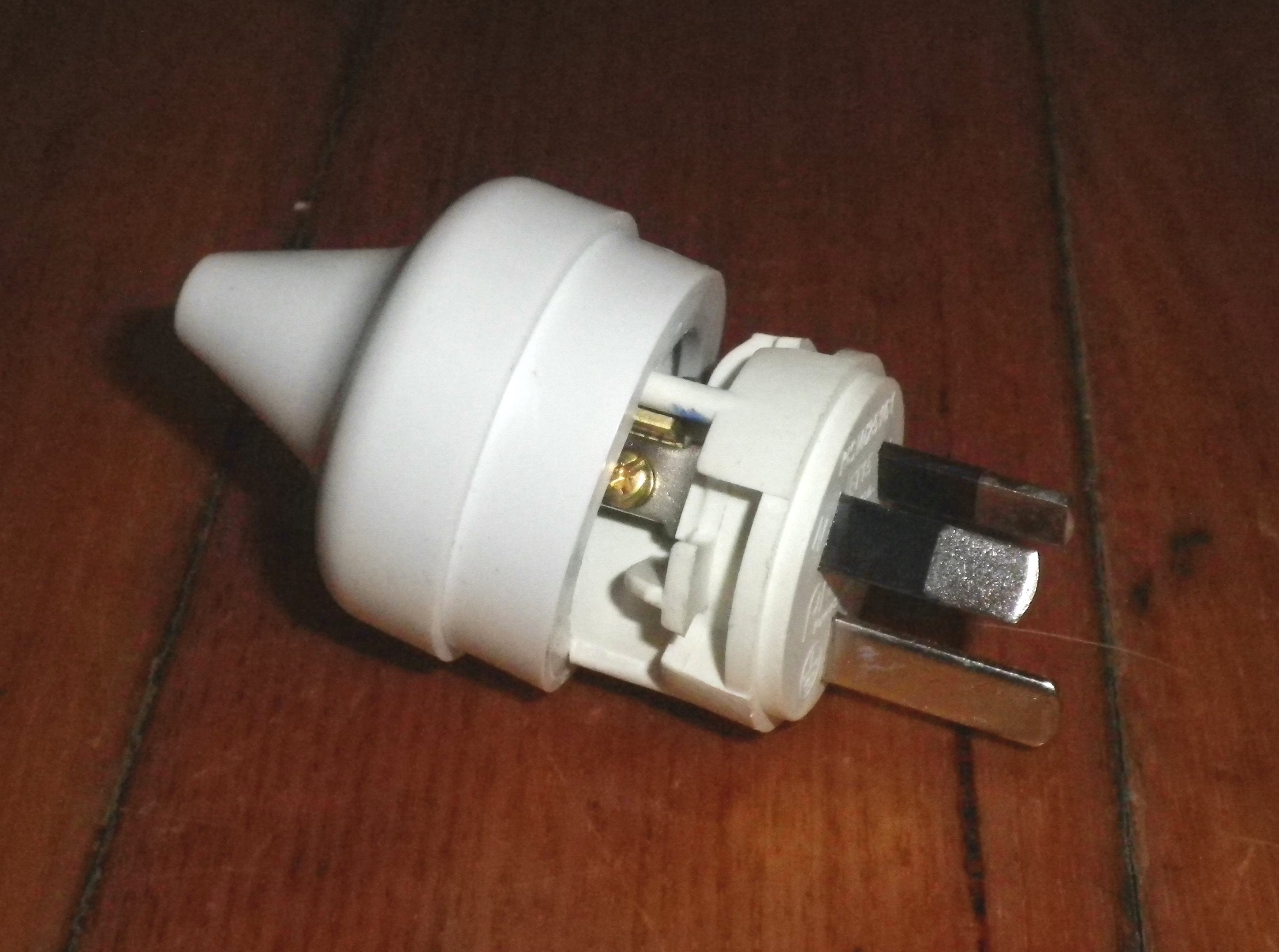 Set of 10 White Australian 10 Amp 240 Volt Three - Pin Mains Plug Tops for Two - Wire Cables - Part # ACP2C10WH10