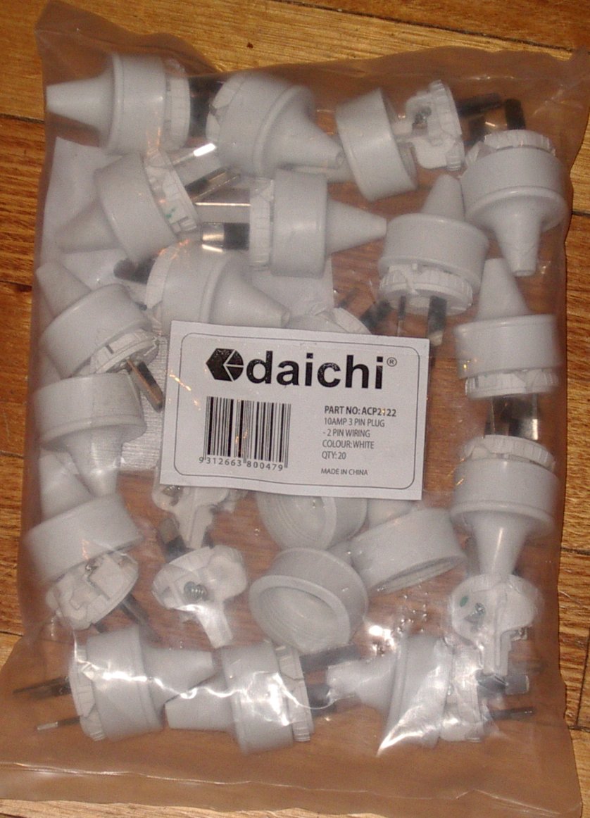 20-Pack of White 10A 240V 2-Pin Mains Plug Tops # ACP2122-20