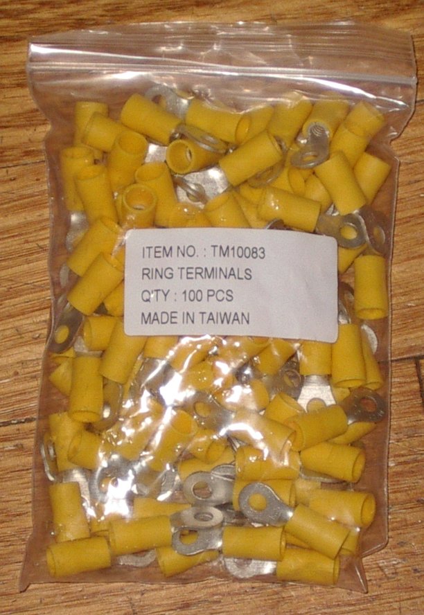 Insulated Yellow 4.3mm Ring Crimp Terminals - Pack of 100 (Part # TM10083-100)