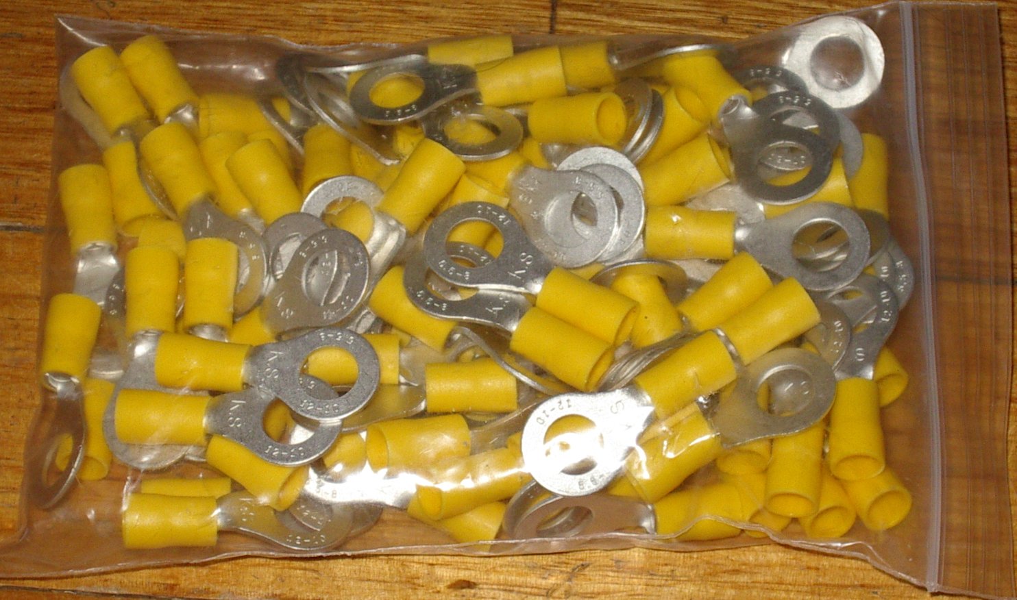 100-Piece Pack of Large Yellow 8mm Insulated Ring Crimp Terminals - Part # TM10143-100