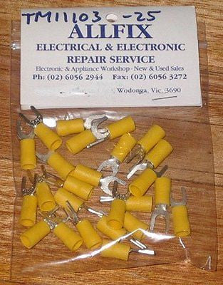 Insulated Yellow 5.3mm Fork-Type Crimp Terminals (Pack of 25 Units) - Product Part Number TM11103-25