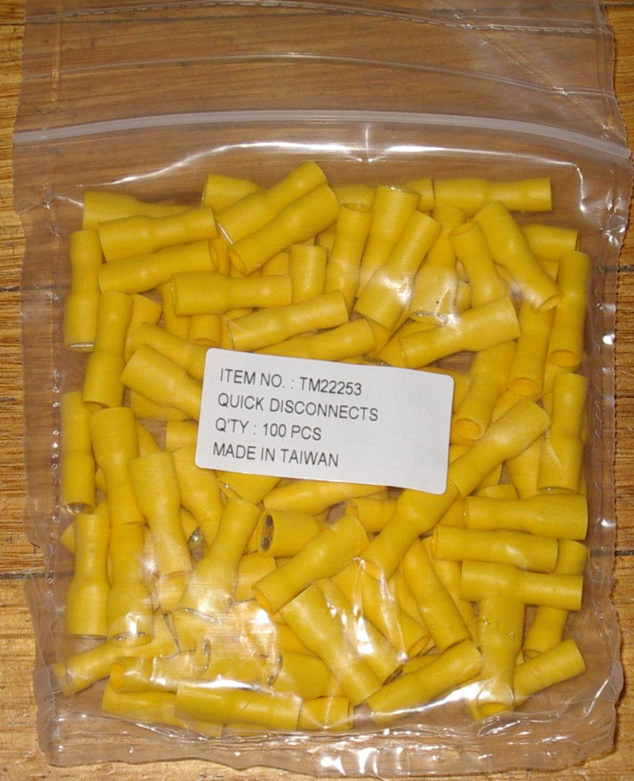 Yellow Fully Insulated Female 6.4mm Spade Crimp Terminals (Pack of 100 Pieces) - Part Number TM22253-100