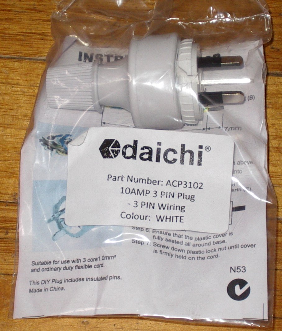 White 3pin 10Amp 240V Mains Plug Top - Part # ACP3102