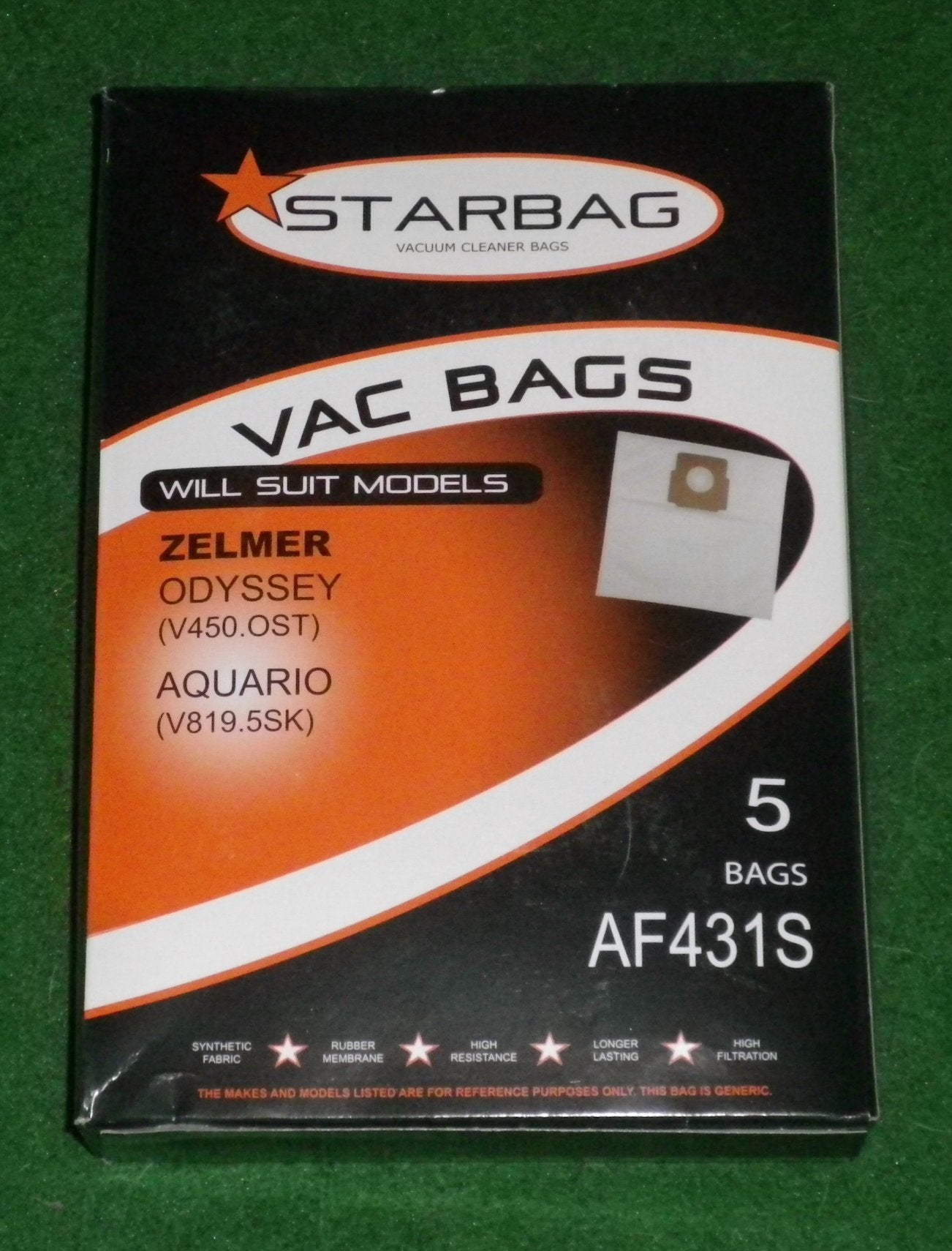 Zelmer Odyssey V450.0ST and Aquario V819.5SK Compatible Synthetic Vacuum Cleaner Bags - Cleanstar Part # AF431S (Pack of 5)