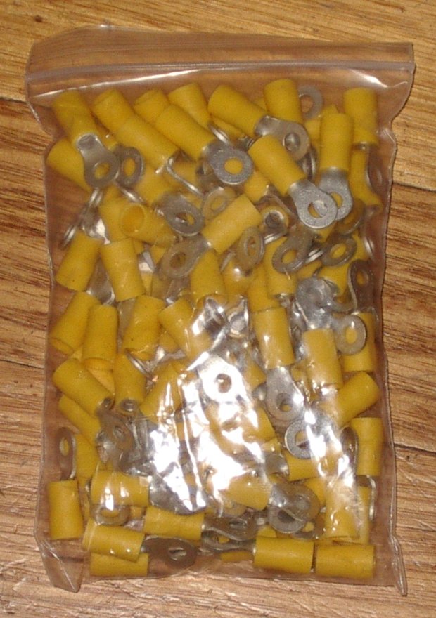 Insulated Yellow 4.3mm Ring Crimp Terminals - Pack of 100 (Part # TM10083-100)