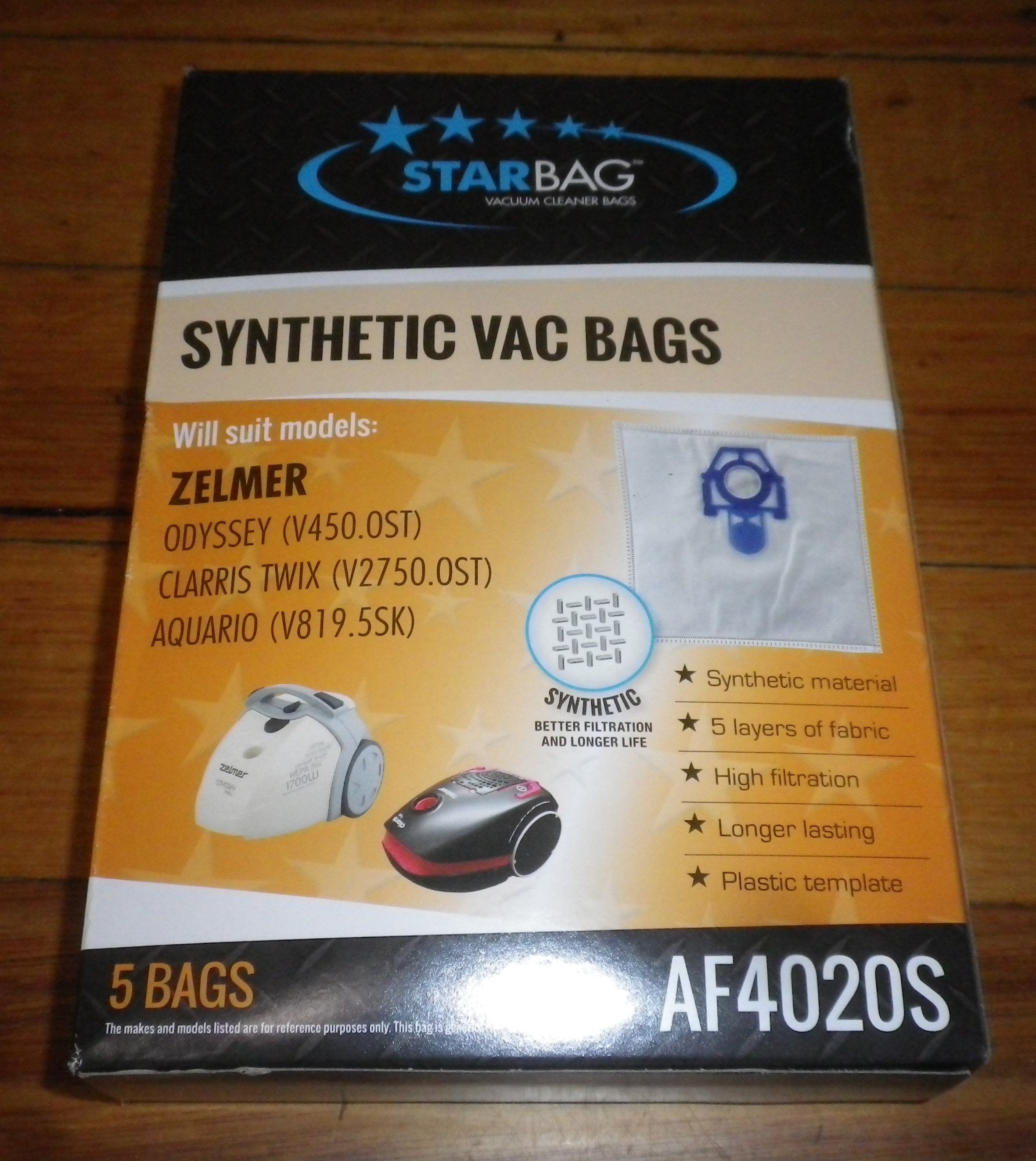 Zelmer Odyssey V450.0ST & Aquario V819.5SK High - Filtration Synthetic Vac Bags (Pkt 5) - AF4020S