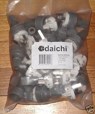 Grey 10 Ampere 240 Volt Three - Pin Australian Mains Plug Tops for 3 - Wire Cables (Pack of 20) - Part # ACP3123 - 20