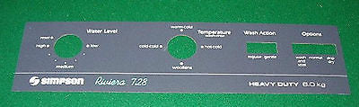 Simpson Riviera 728 6Kg Washing Machine Front Panel Adhesive Decal - Part 0545200413