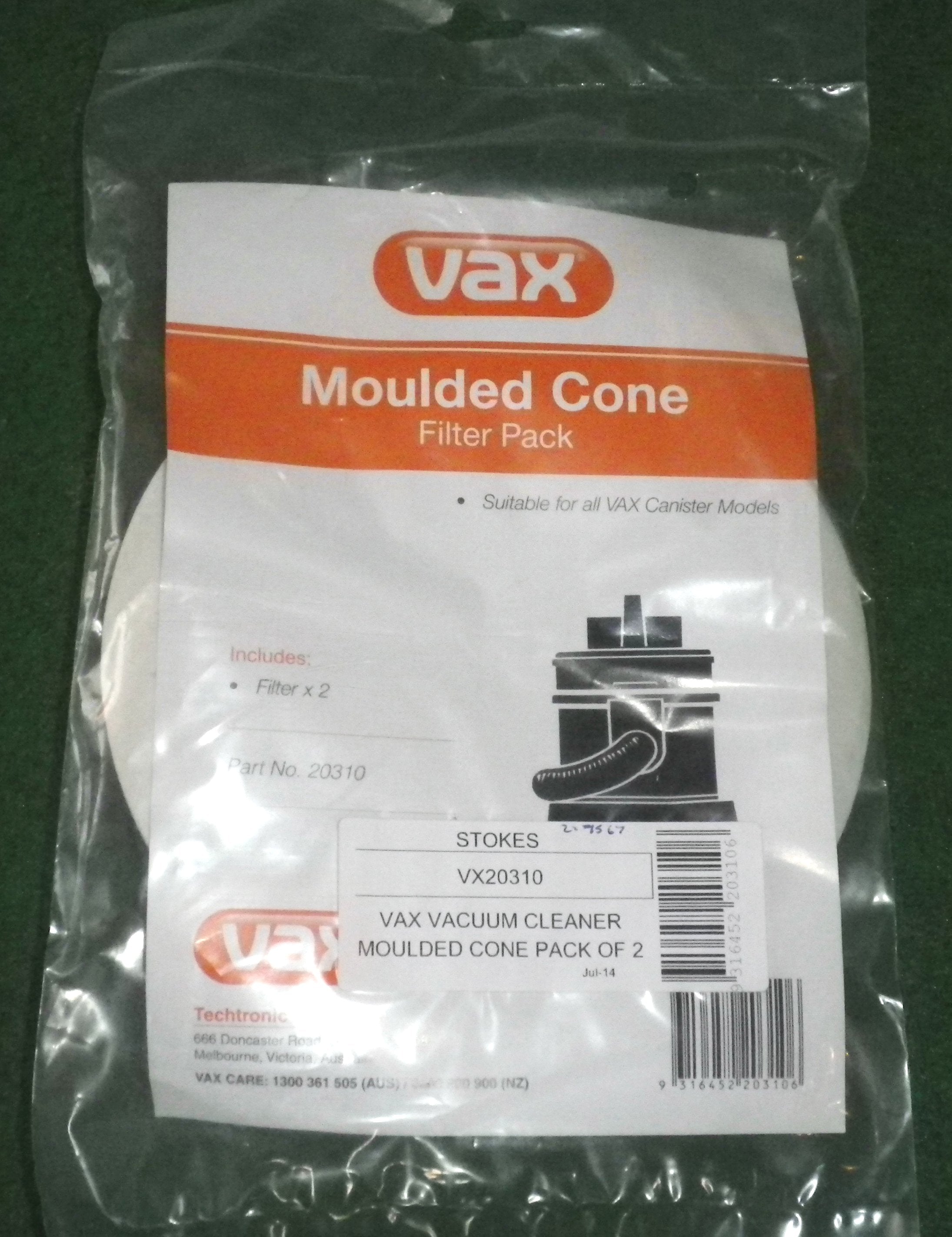 Vax V10 - V12, 2000, 4000 Genuine Cone Filter Pack of 2 - Part #20310