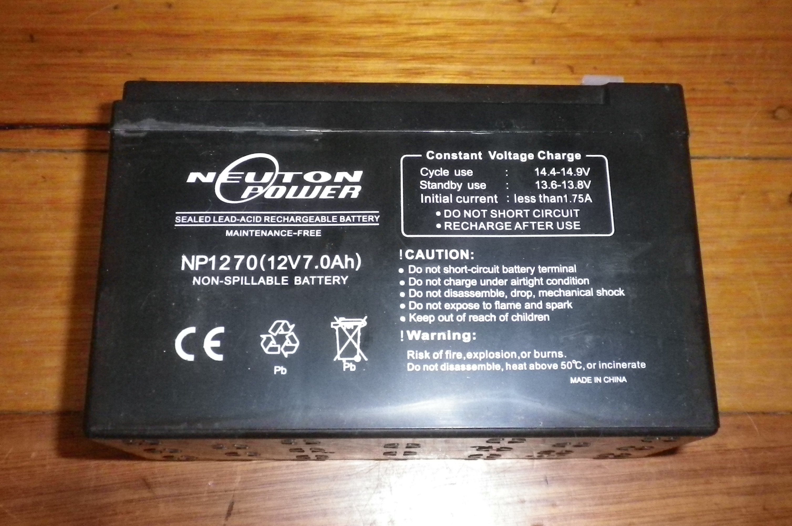 Neutron Power 12V 7.0AH Sealed Lead Acid Battery with 4.8mm Spade Terminals - Part # BNP1270