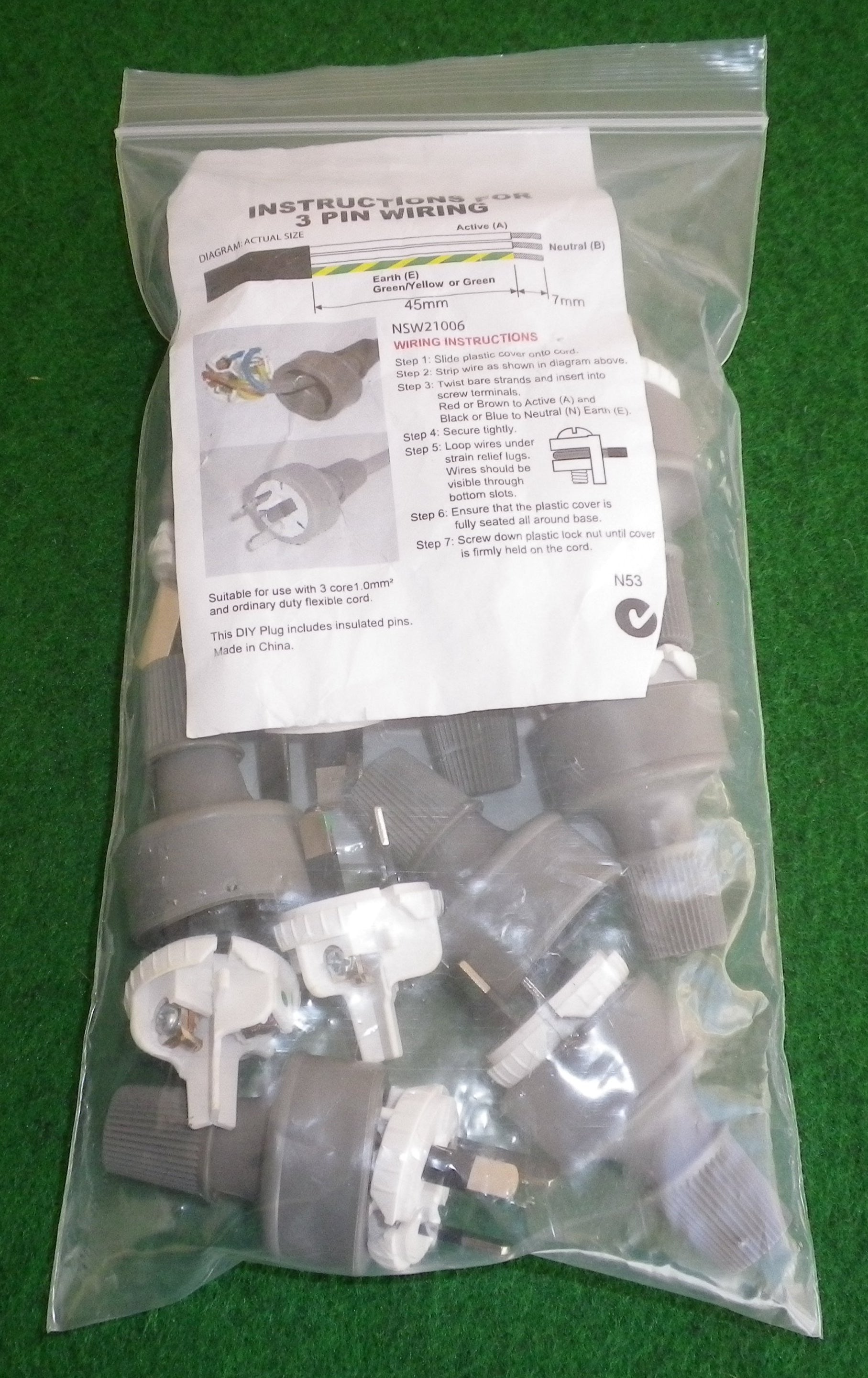 Pack of 10 Grey 10Amp 240V Australian 3 - Pin Mains Plug Tops - ACP3P10GY10