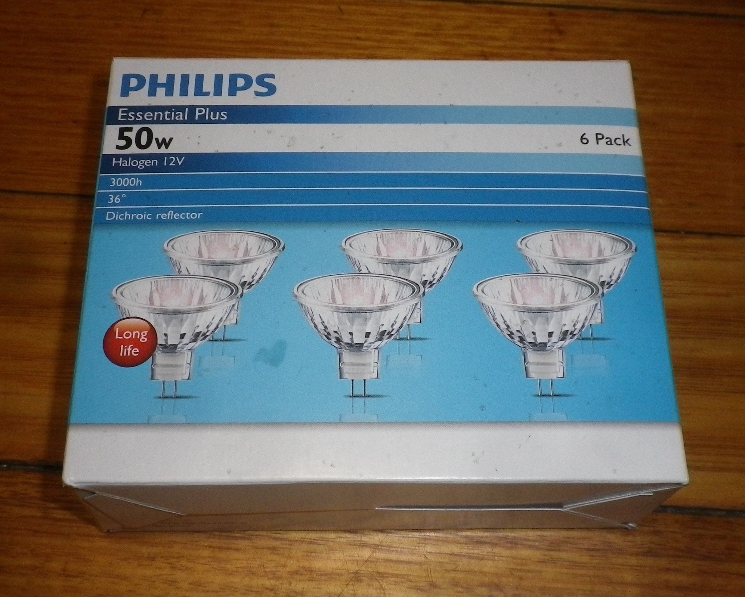 Philips 50W 12V MR16 36° Dichroic Halogen Bulbs - Pack of 6, Part #893359