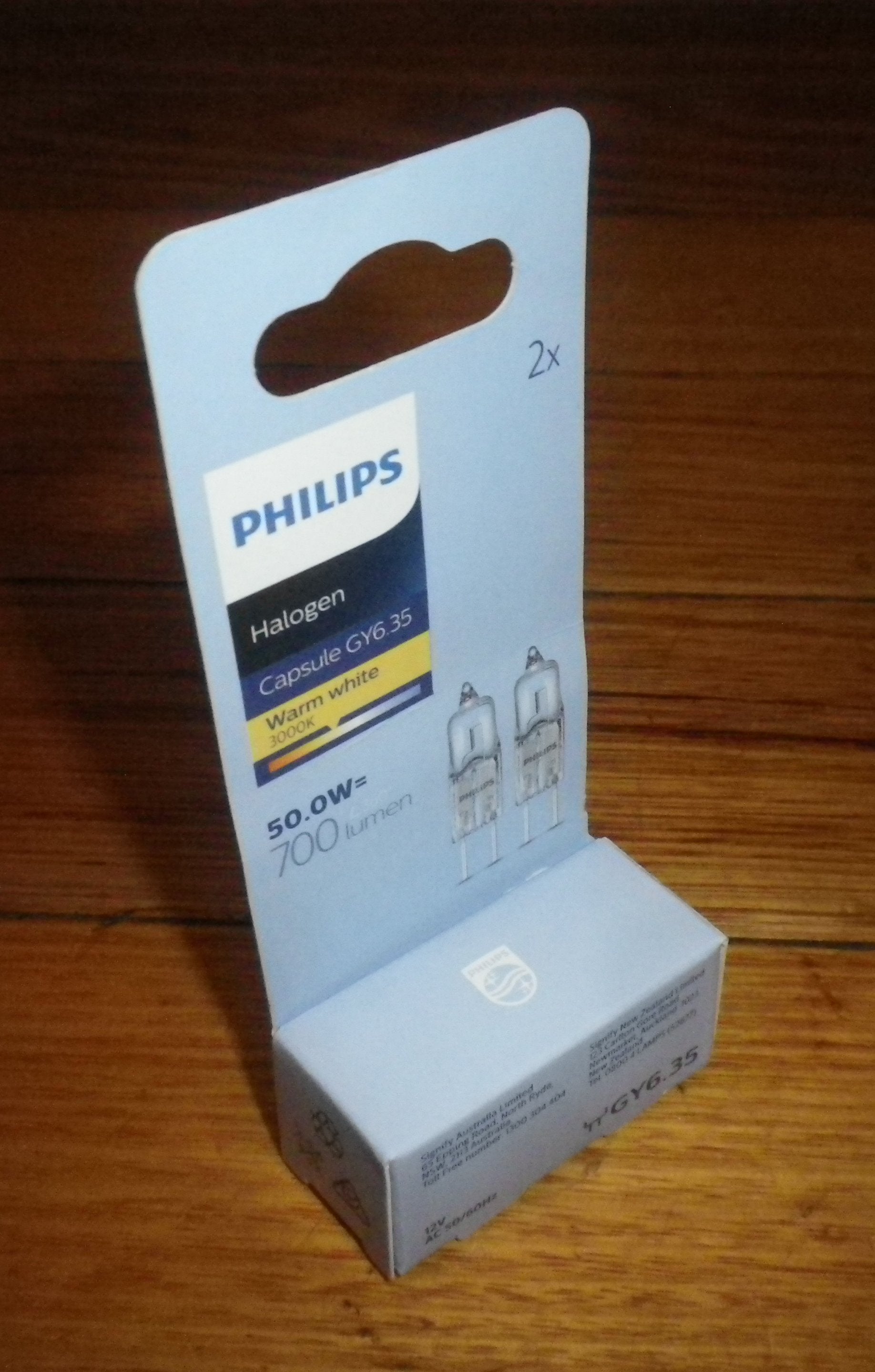 Philips 50-Watt 12-Volt Halogen Wedge Globe with GY6.35 Base - Pack of 2 Bulbs - Part # 251267