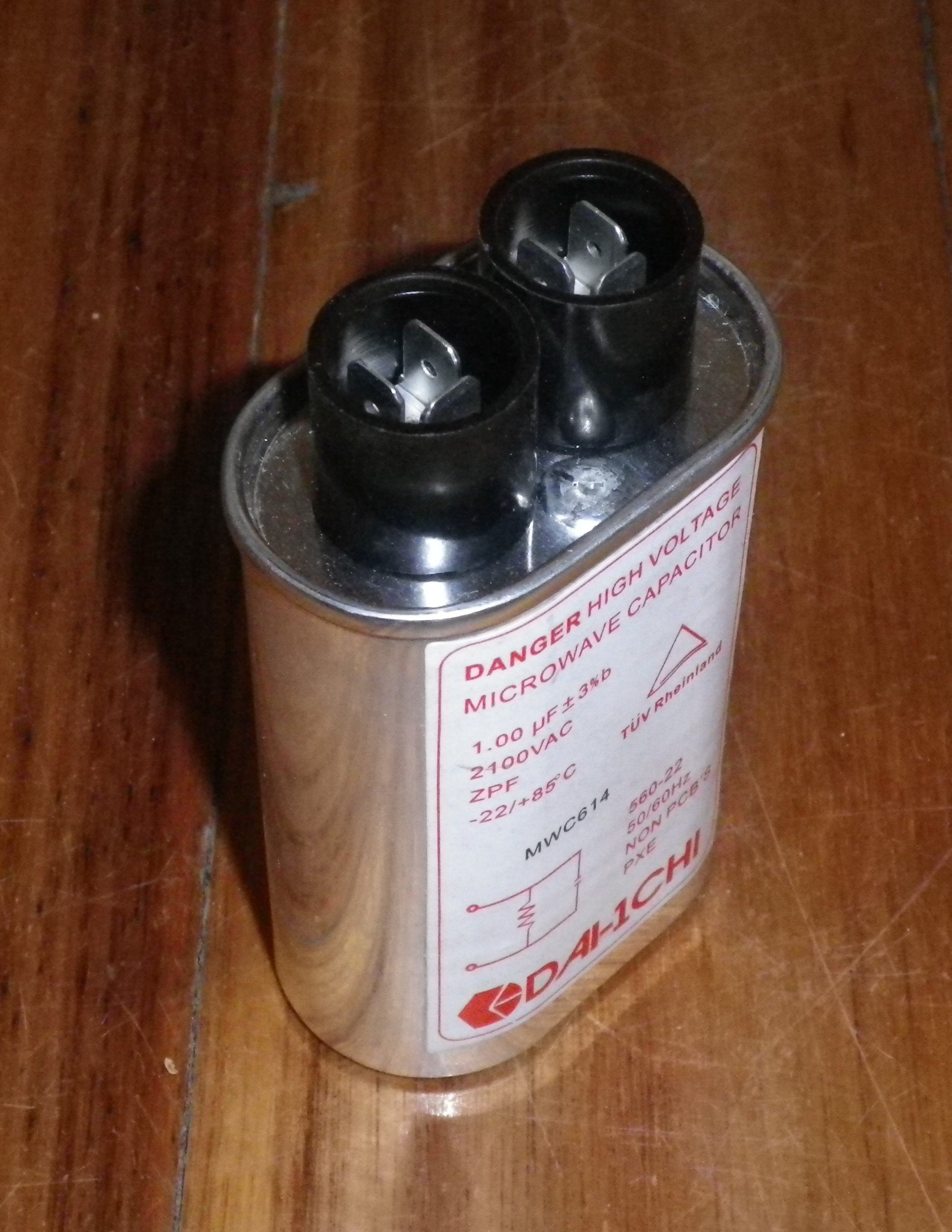 High Voltage Capacitor for Microwave Ovens - 1.0uF, 2100V - Part # MWC614 by Daichi