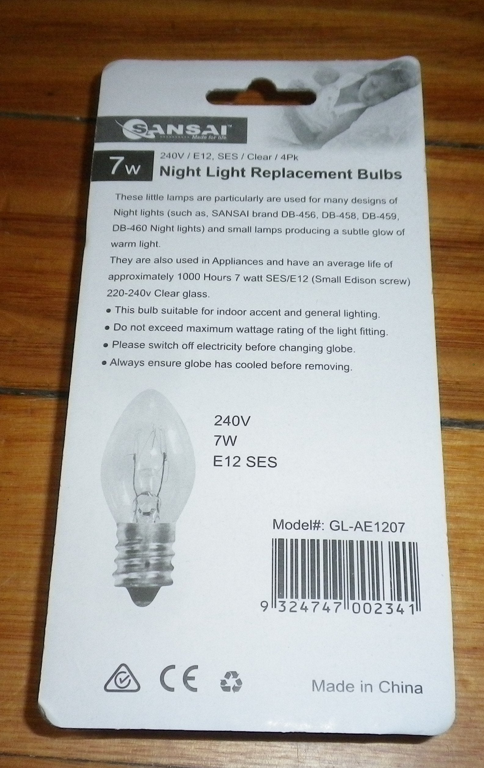 7Watt 240V E12 Miniature Pilot Night Light Globe - Pack of 4 Pieces (Part # GL - AE1207)
