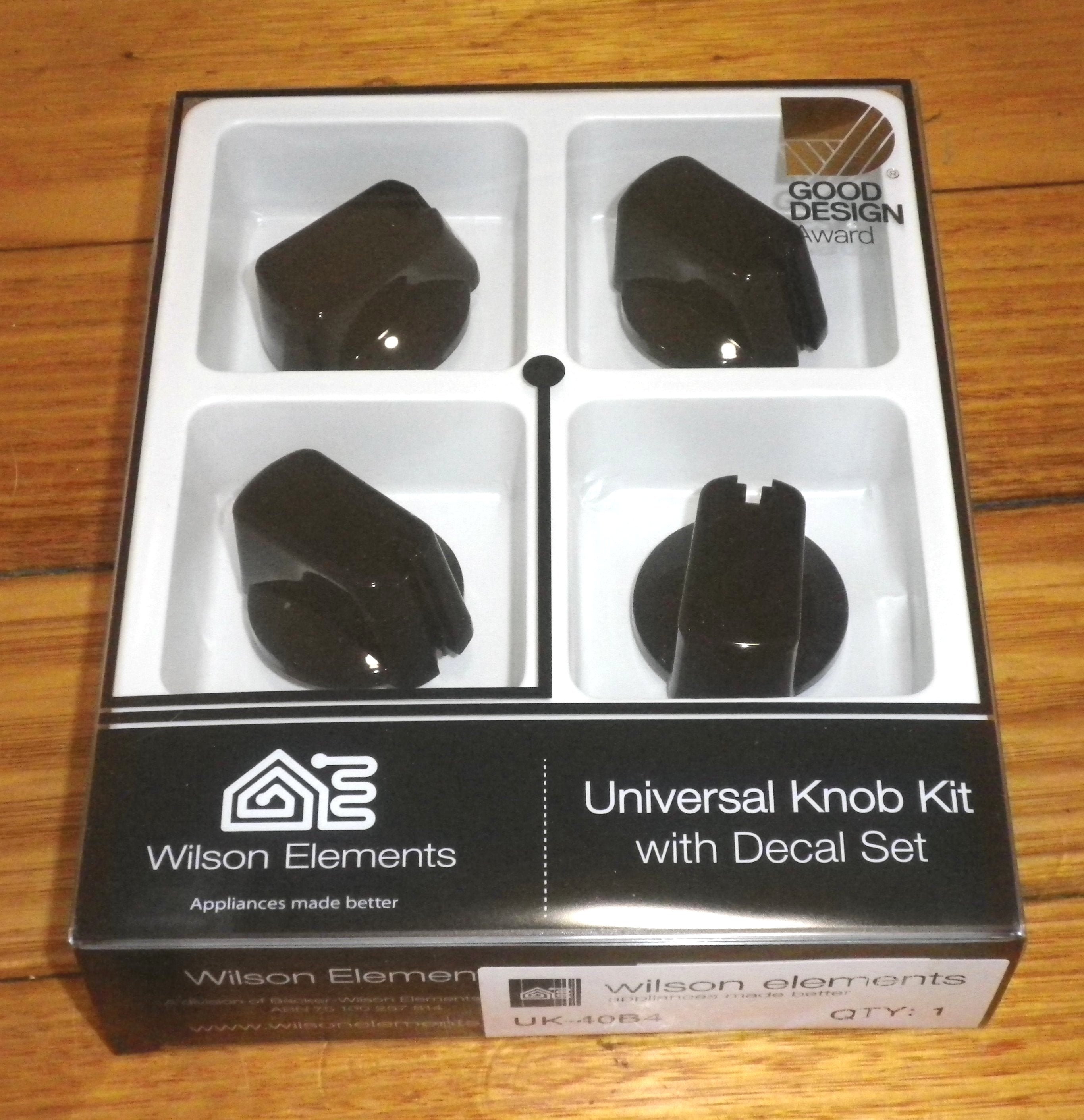 Universal Black 40mm Gas or Electric Stove Control Knob Kit with Decals (Pack of 4) - Part Number UK-40B4