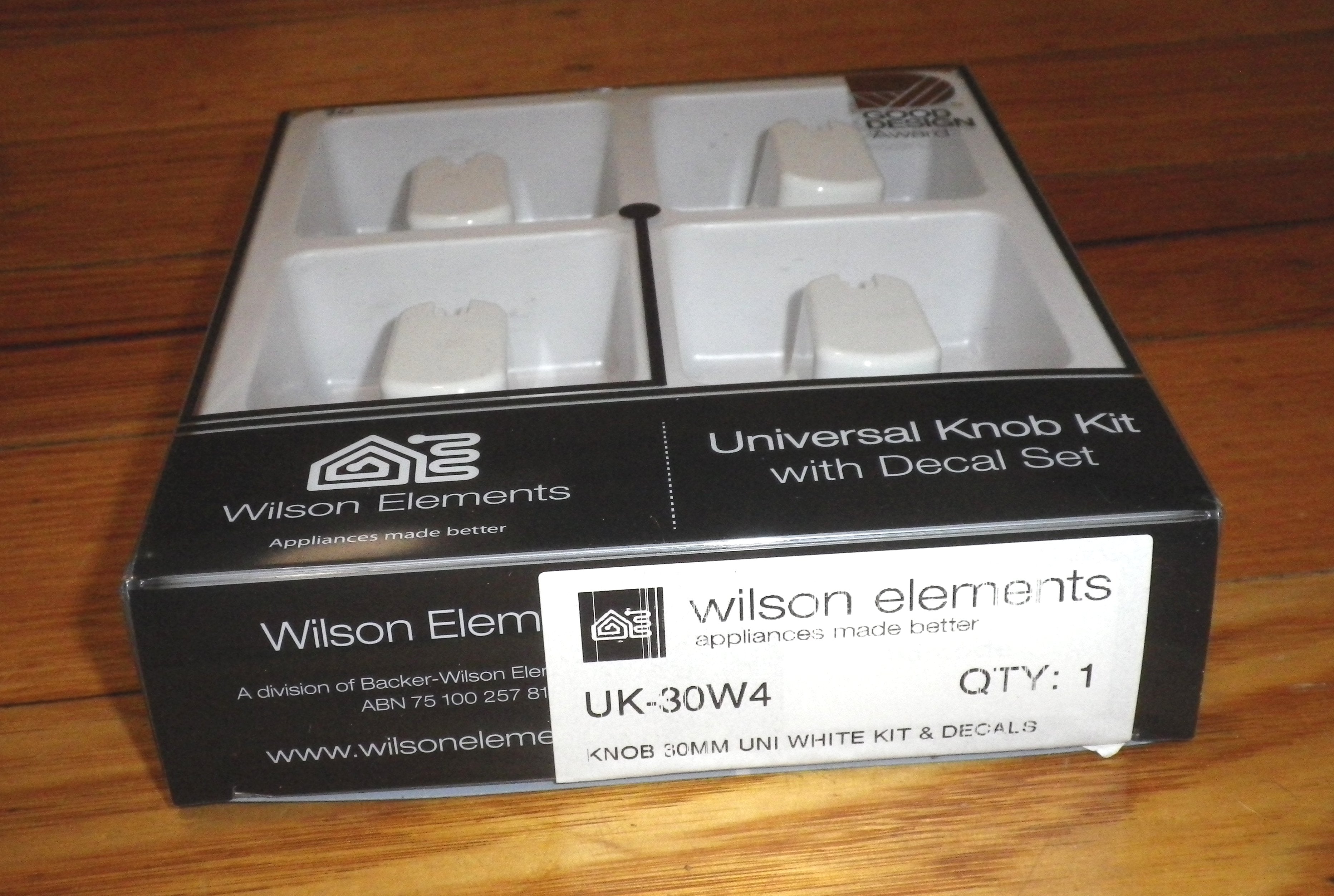Universal White 30mm Gas or Electric Stove Control Knob Kit with Decals (Pack of 4) - Part Number UK-30W4