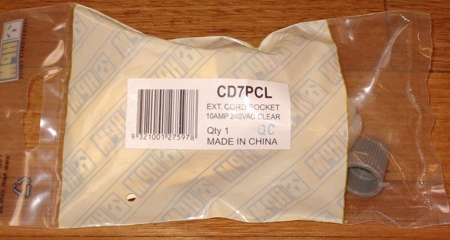 HPM Clear 3-Pin 10 Amp 240V High-Quality Australian Mains Cord Socket - CD7PCL