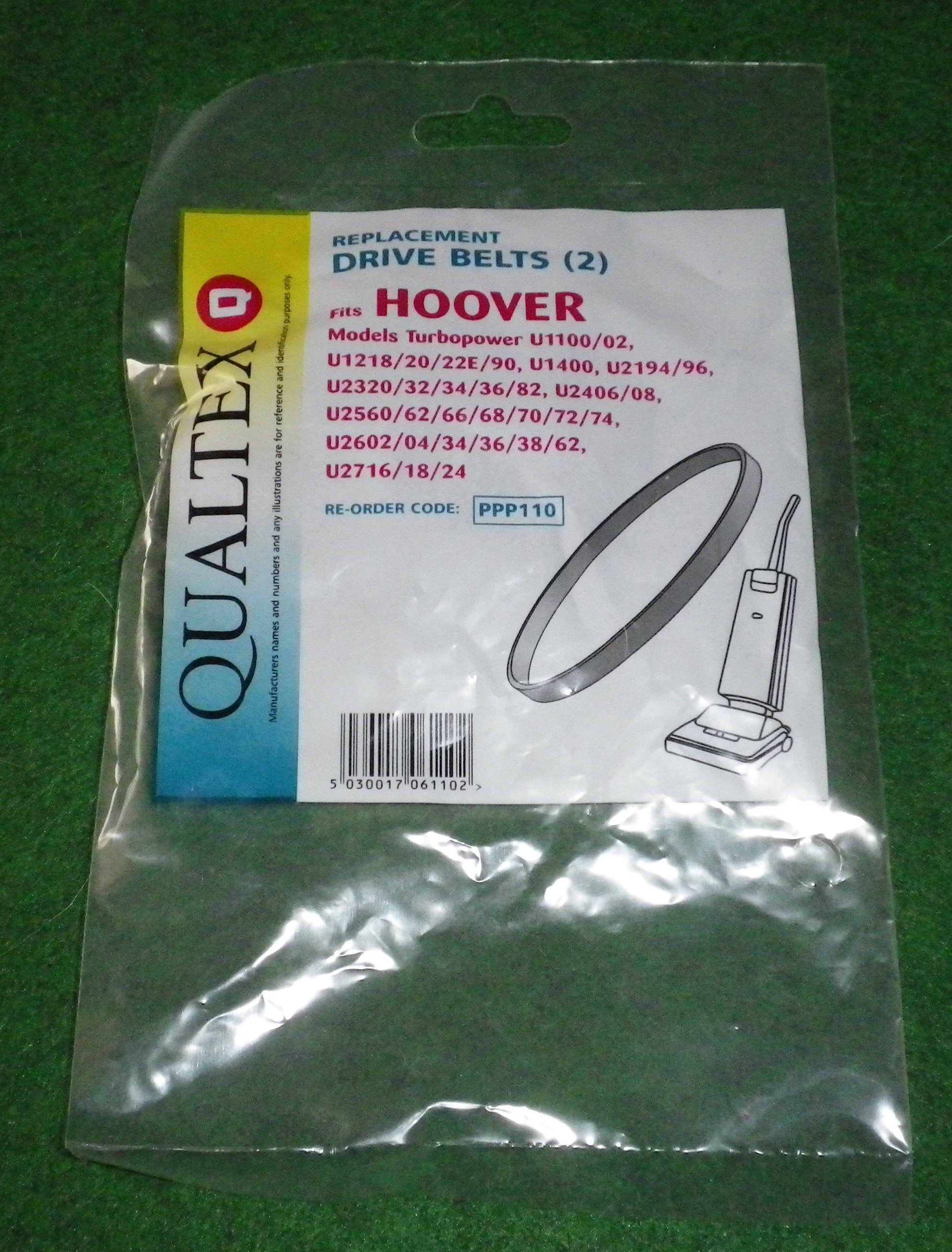 Hoover TurboLark and TurboPower Vacuum Cleaner Agitator Belts - Pack of 2 by Qualtex (Part # PPP110)