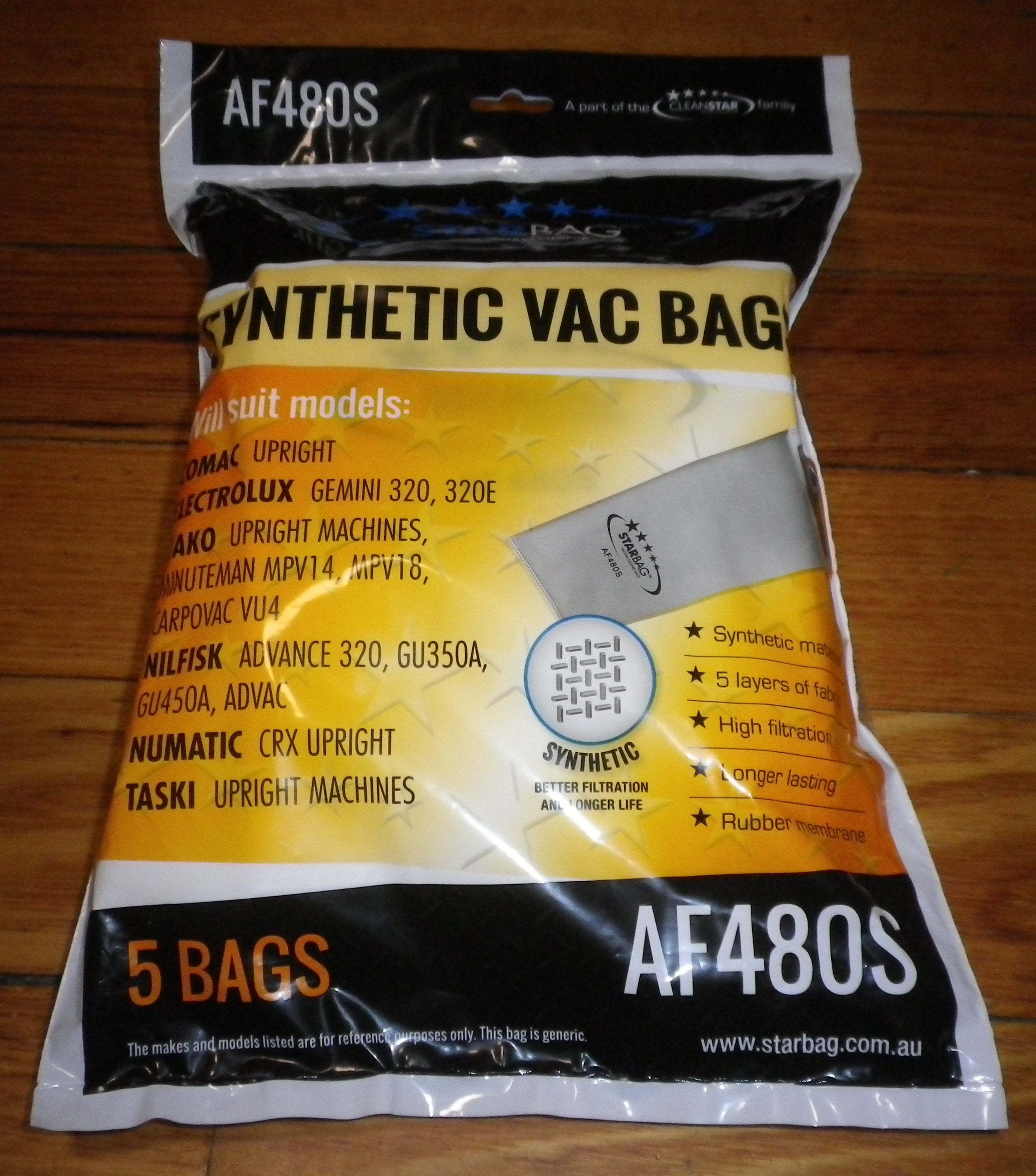 Compatible Synthetic Vacuum Cleaner Bags for Nilfisk GU350A and GU450A - Cleanstar Part # AF480S