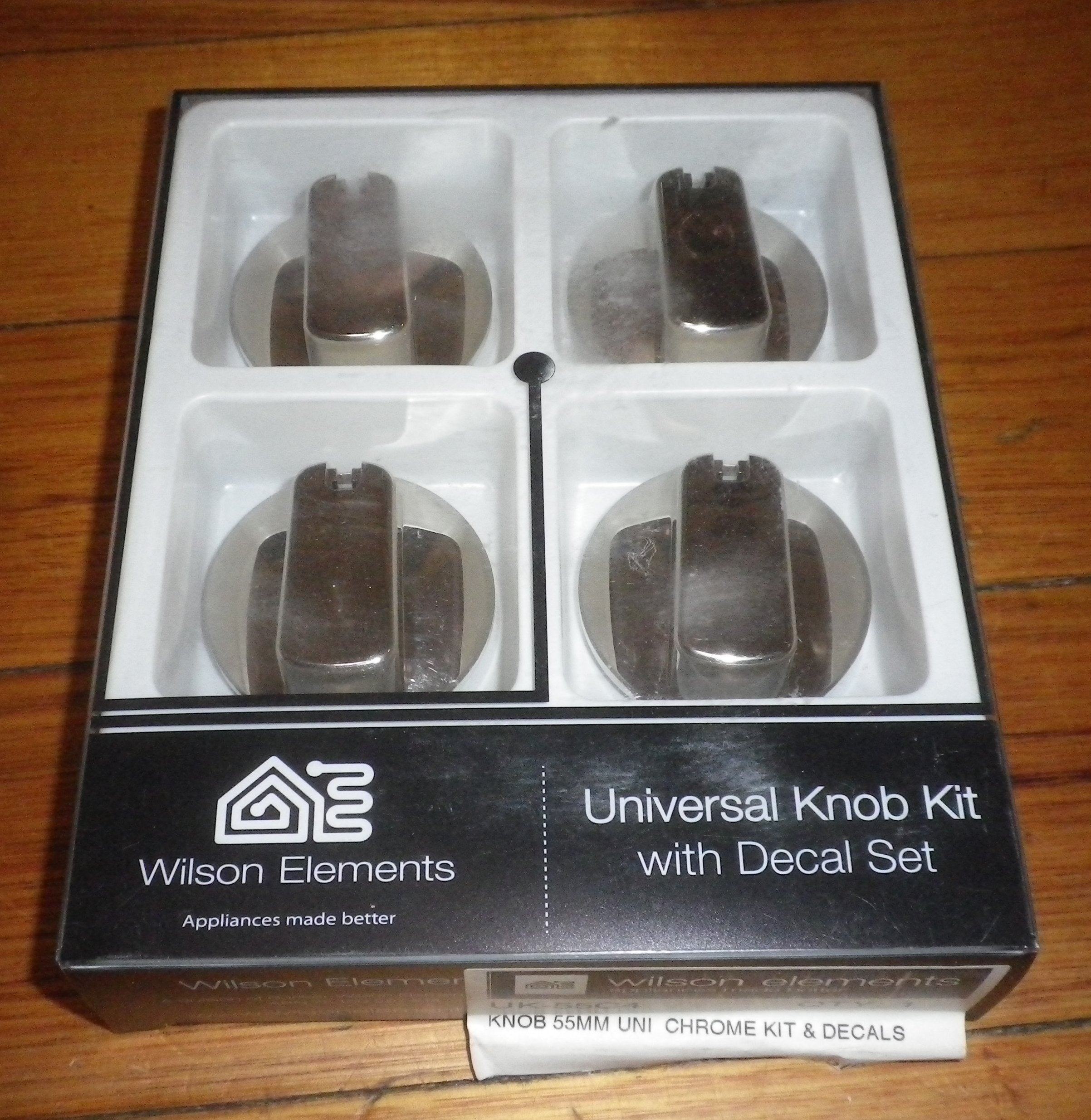 Universal Chrome 55mm Gas or Electric Stove Control Knob Kit with Decals (Pack of 4) - Part Number UK - 55C4