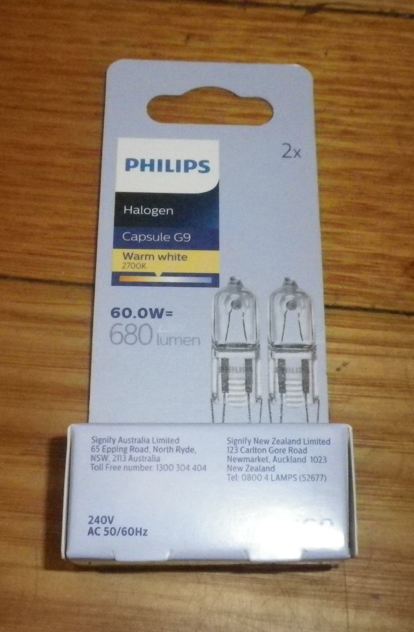 Philips 60W 240V Frosted Halogen Wedge Globe with G9 Base - Pack of 2 (Part # 250949)