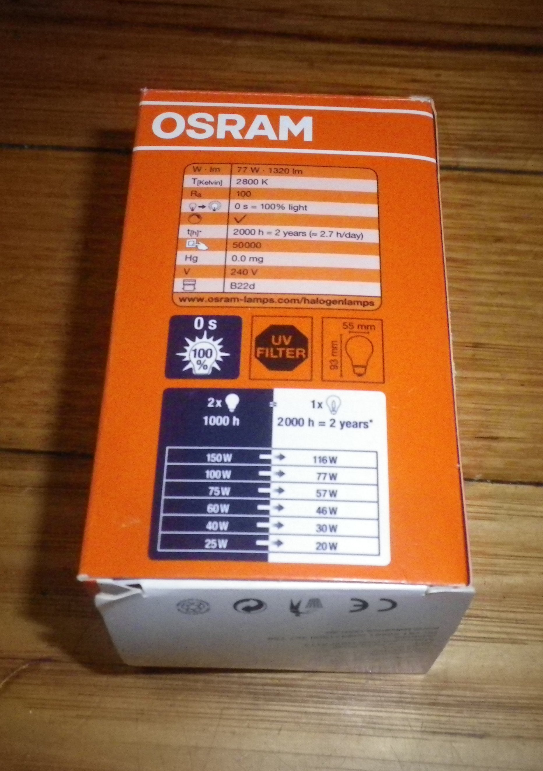 Osram 77-Watt 240-Volt B22d BC Fancy Round Halogen Light Globe - Part # 936073