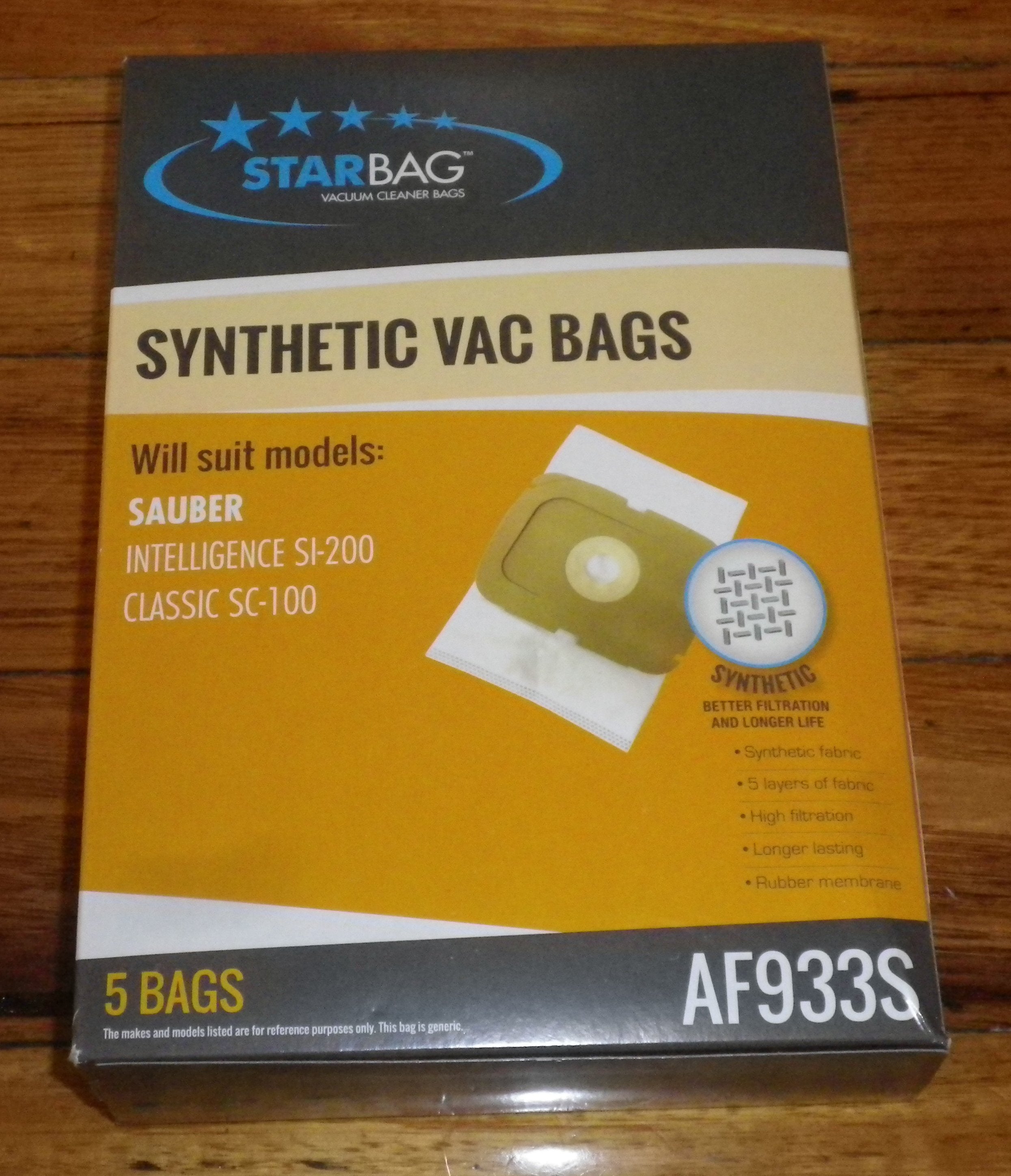 Premium High Filtration Vacuum Cleaner Replacement Bags (Pack of 5) Compatible with Sauber - StarBag Part No. AF933S