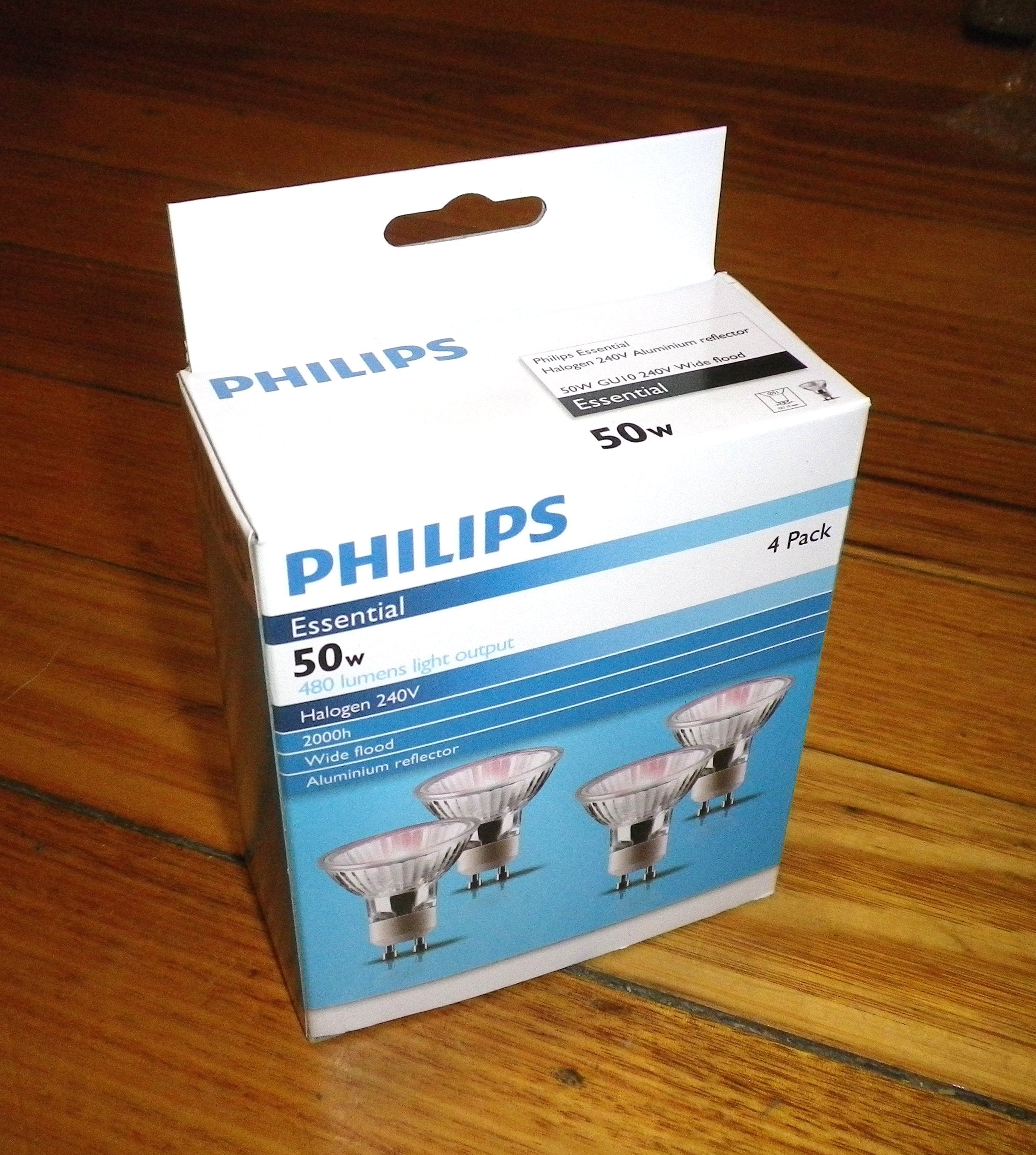 Philips 50-Watt 240-Volt GU10 PAR16 Dichroic Halogen Light Bulb Pack of 4 - Part Number 993786