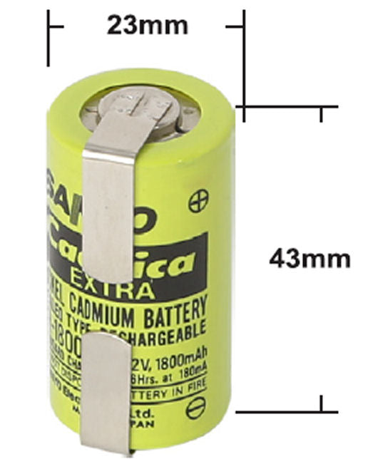 1800mAh Nickel Cadmium Sub - C Tagged Rechargeable Battery - CAD271