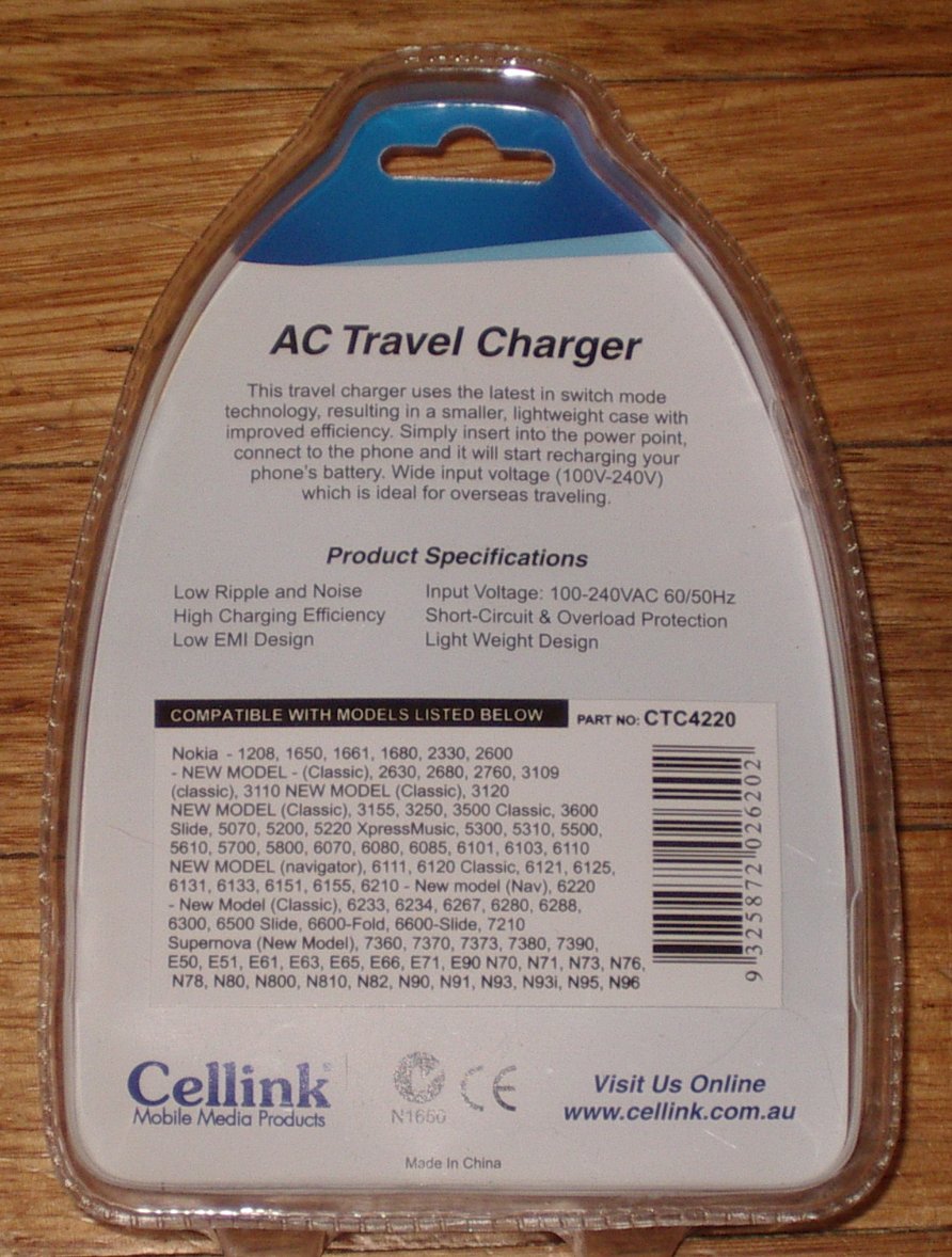 Innovative Compact Plug Nokia Mobile Phone Travel Charger - Model CTC4220
