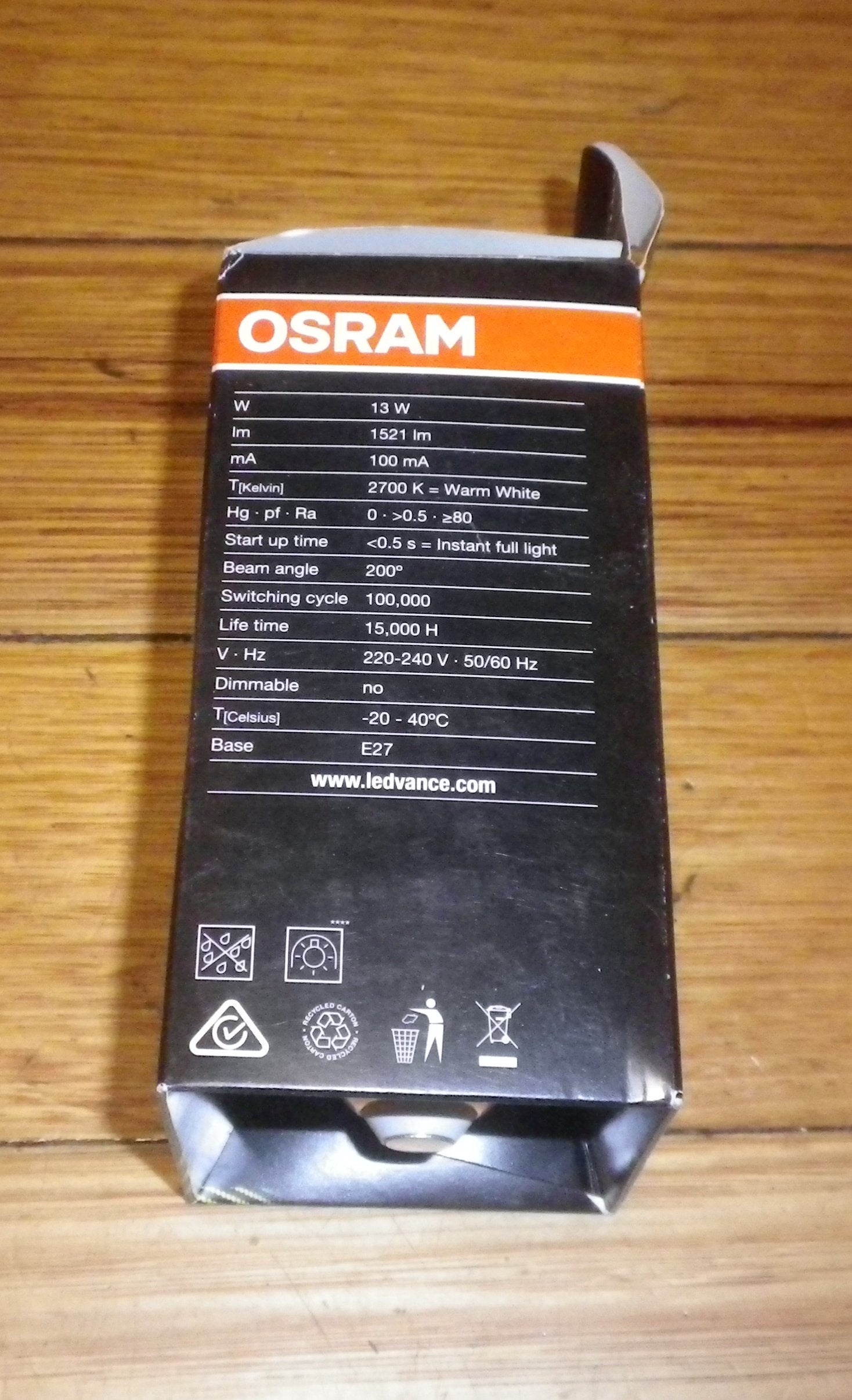 Osram 13Watt ES E27 LED Classic Globe with 1521-lumens Warm White - Part # 412651