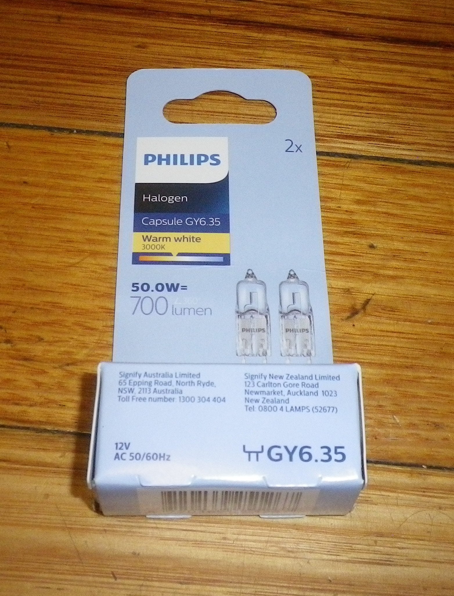 Philips 50-Watt 12-Volt Halogen Wedge Globe with GY6.35 Base - Pack of 2 Bulbs - Part # 251267