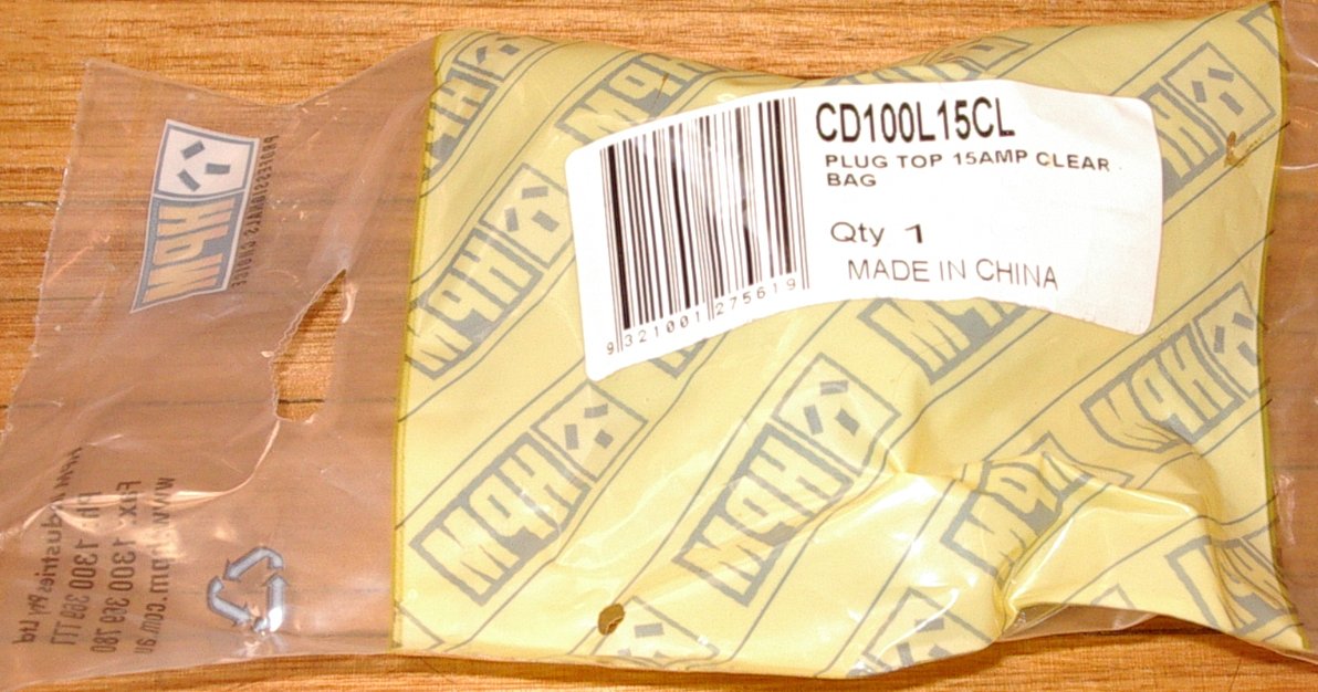 HPM Transparent 3 - Pin 15Amp 240V Main Plug Top - Part CD100L15CL