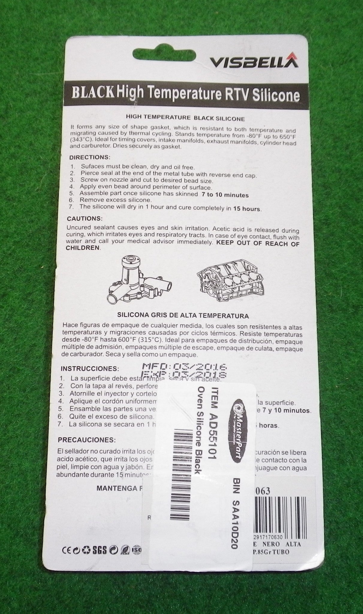 High-Temperature Resistant Black Silicone Sealant (Up to 650˚F) - 85gm Tube, Part # VBA263