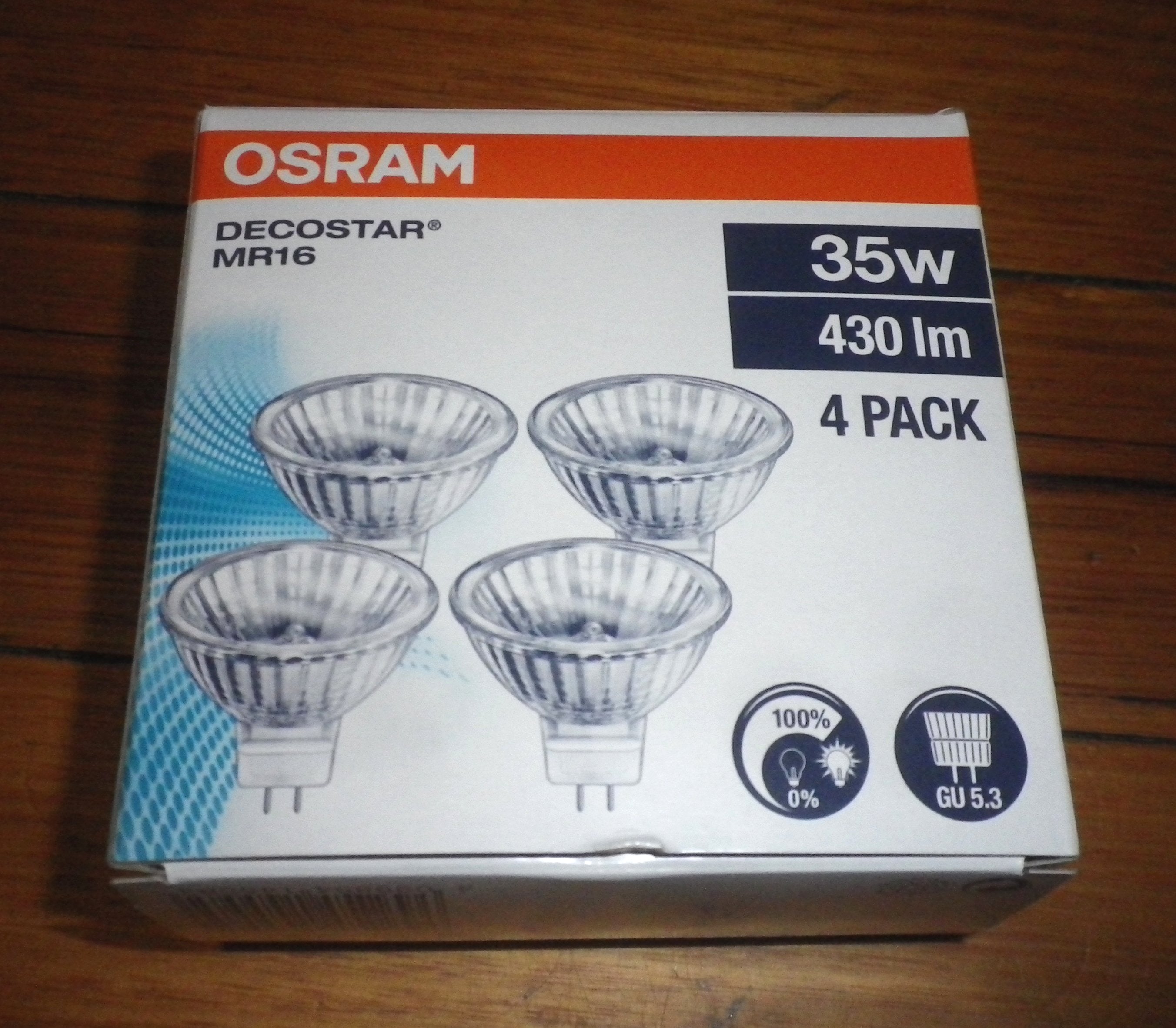 Osram 35W 12V MR16 60-Degree Dichroic Halogen Bulbs (Pack of 4) - Part #145582