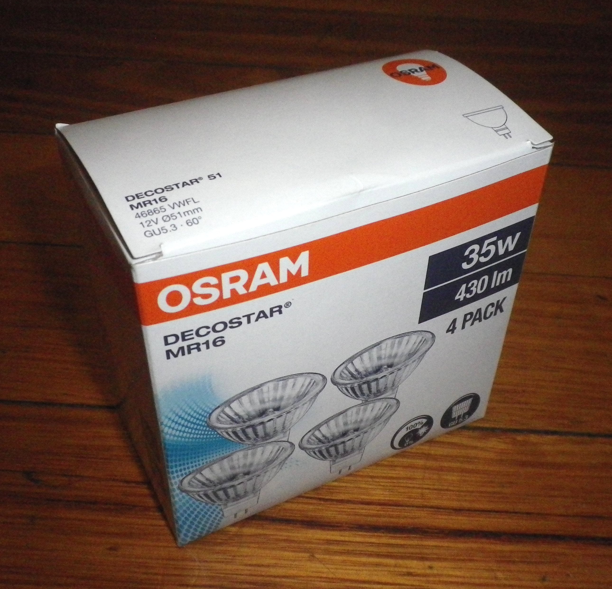 Osram 35W 12V MR16 60-Degree Dichroic Halogen Bulbs (Pack of 4) - Part #145582