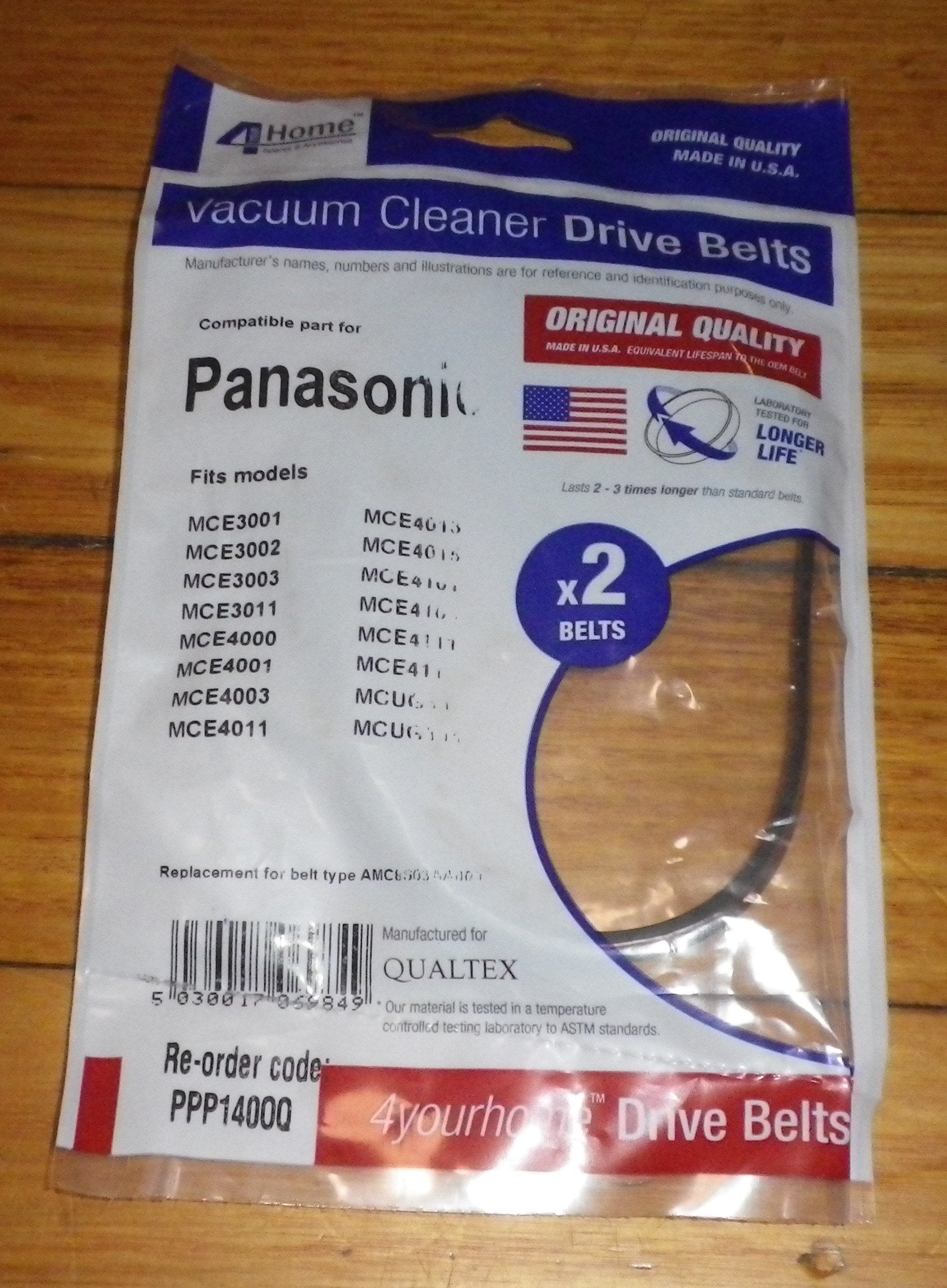High - Quality Set of 2 Vacuum Cleaner Drive Belts for Panasonic MCE4000 Series - Qualtex Part # PPP140, QUAPPP140OQ