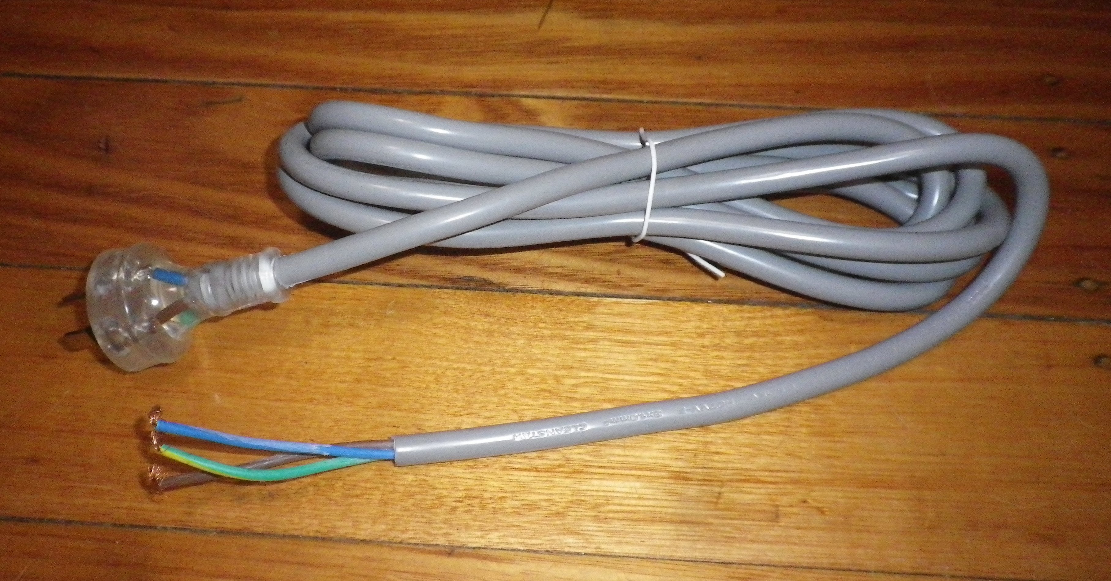 Grey 3 - metre Heavy - Duty 3 - wire Mains Power Lead with Plug to Bare Wires (Part # CR310 - 3HD - GREY)