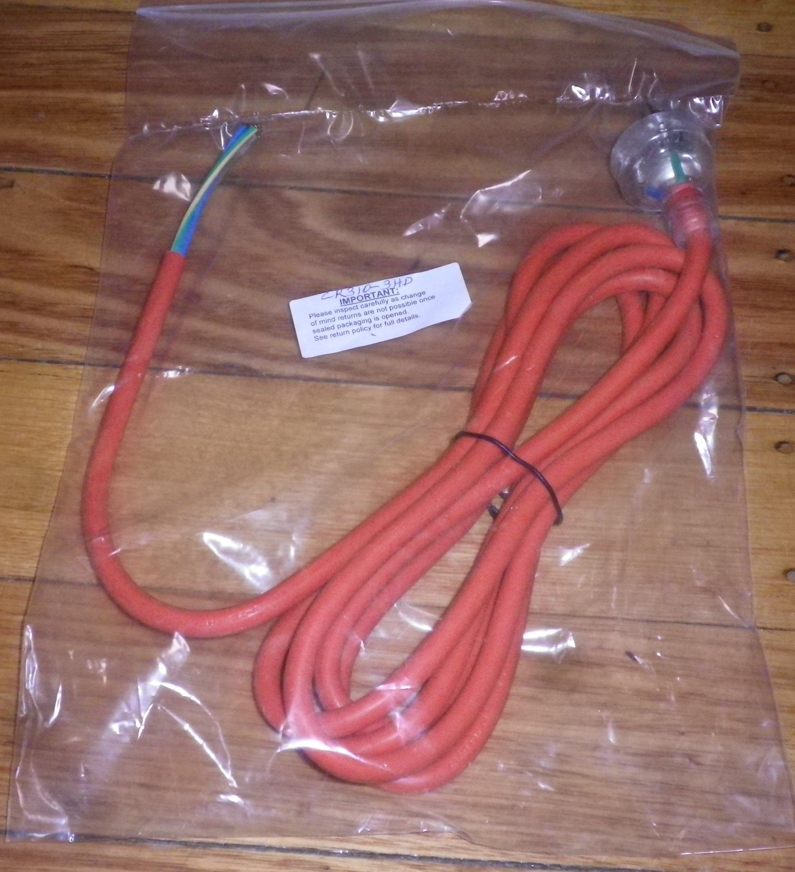 Orange 3 - metre Heavy - Duty 3 - wire Mains Power Lead: Plug to Bare Wires (Part # CR310 - 3HD)