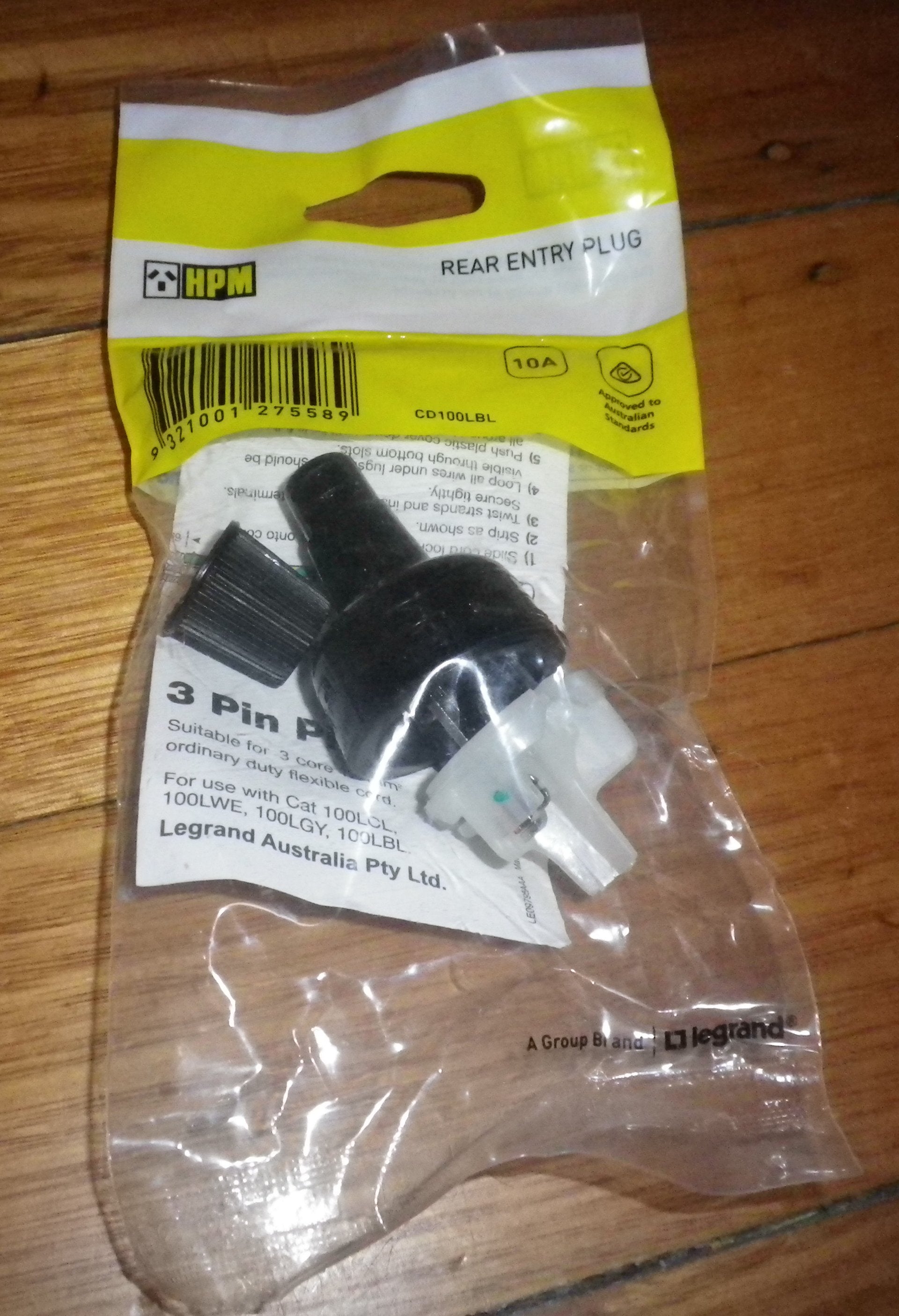 HPM 10Amp 240V Black 3 - pin Mains Plug Top - Part # CD100LBL