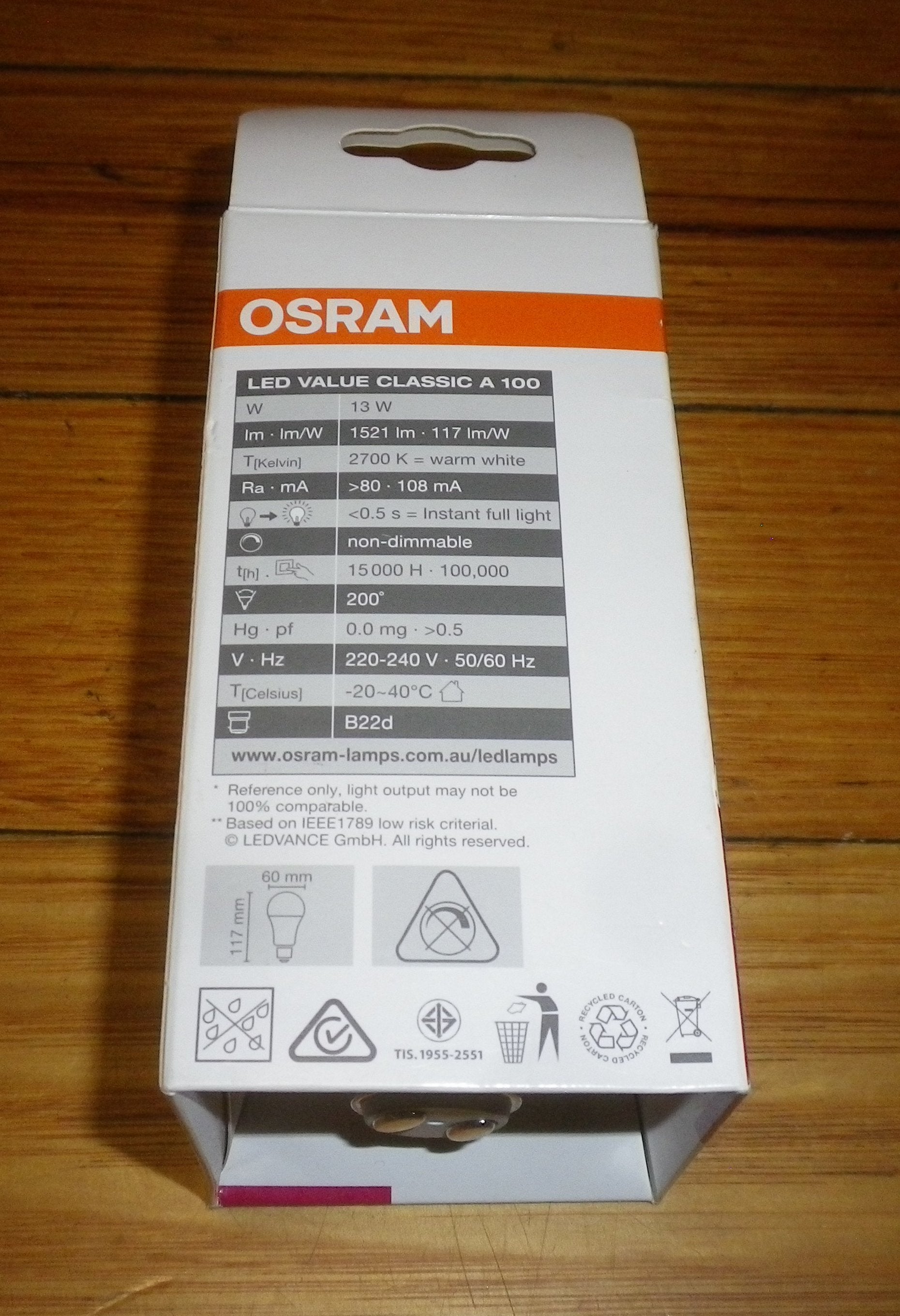 Osram 13Watt Warm White Classic Frosted Globe B22d BC - Part # 412538