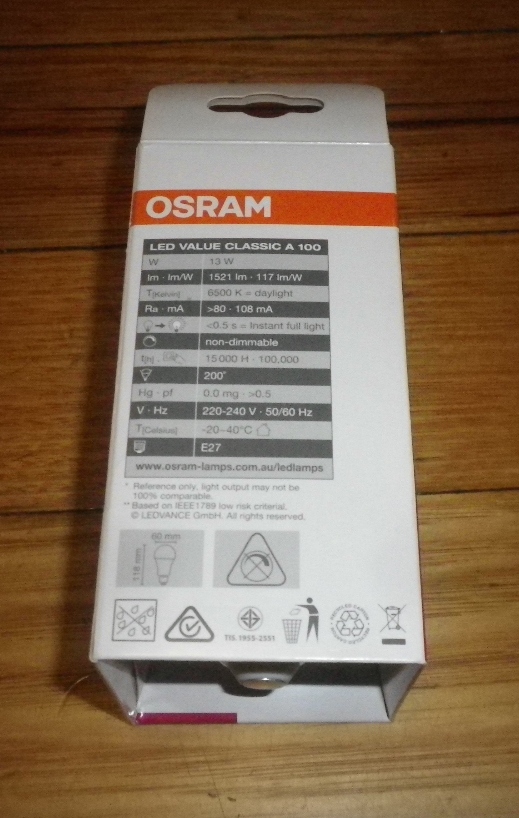 Osram 13W ES E27 LED Daylight Classic Globe - 1521 Lumens, Part #412675