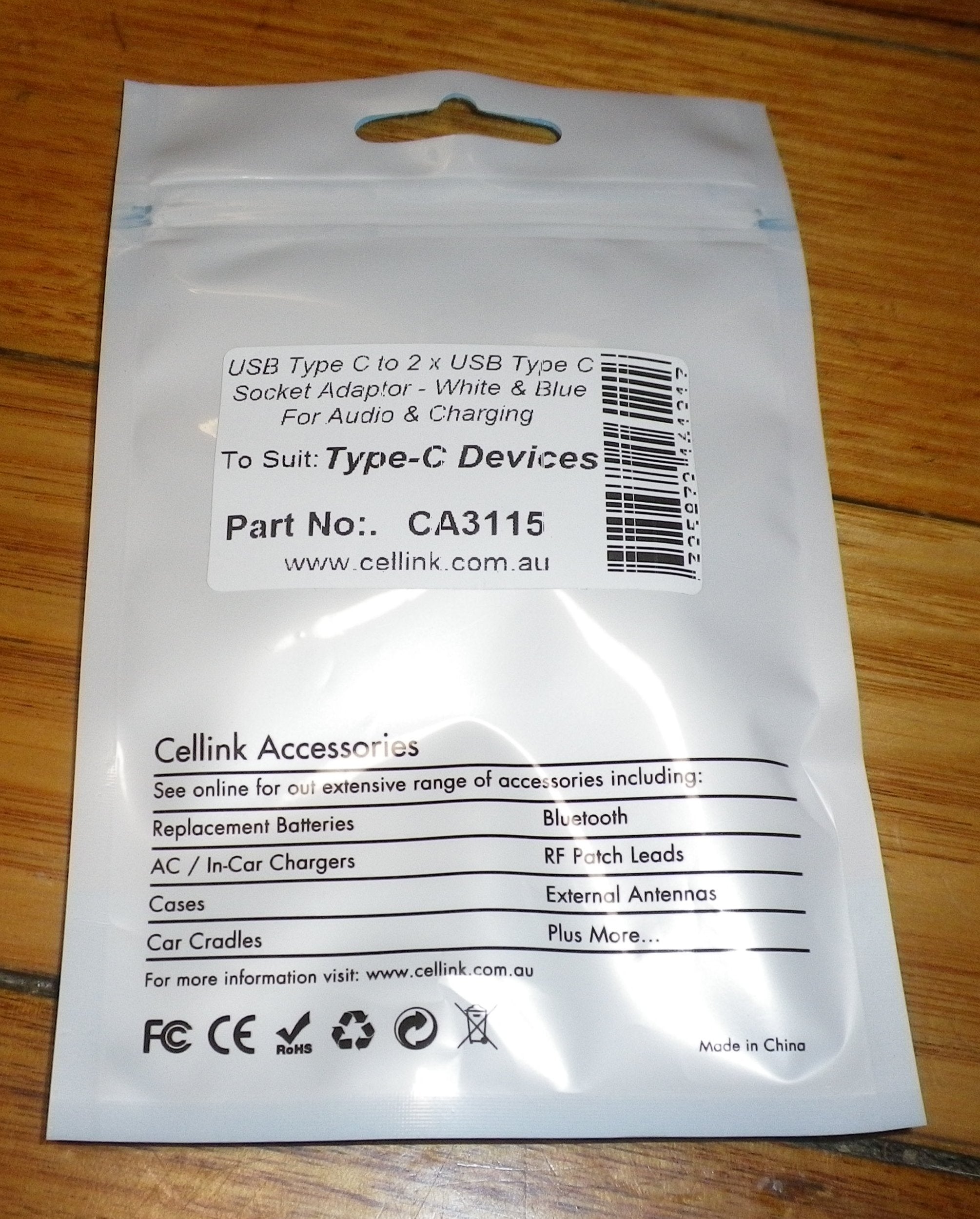 USB - C Male to Data and Audio USB - C Female Double Adaptor Splitter, Celllink Part # CA3115