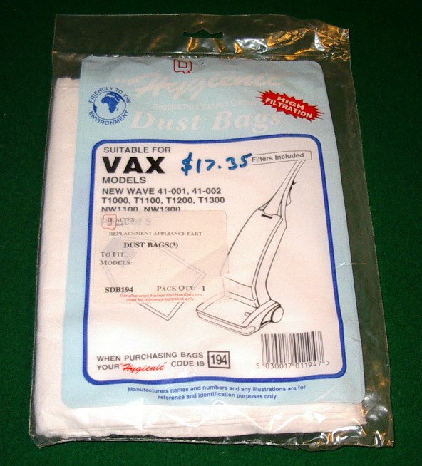 Vax New Wave Upright Vacuum Cleaner Replacement Bags & Filters - Part SDB194