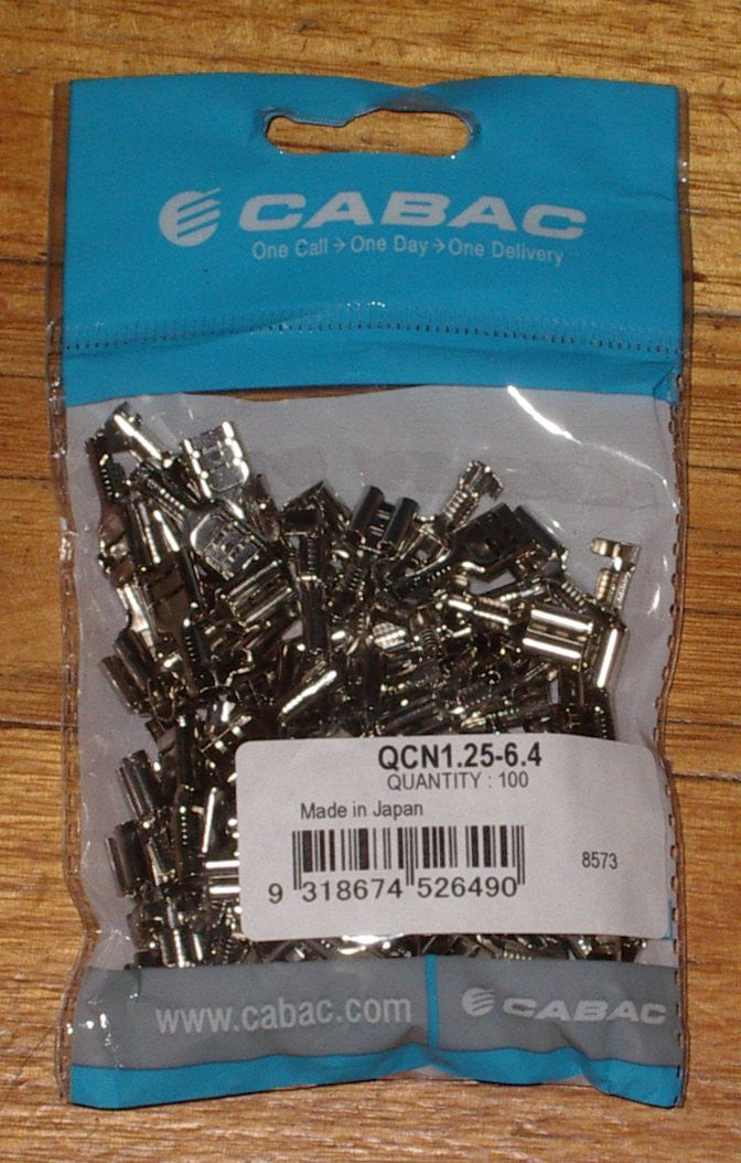 100-Piece Pack of 6.4mm Nickel-Plated Heat-Resistant Female Spade Terminals - Part # QCN1.25-6.4-100