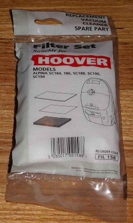 Hoover Alpina Vacuum Cleaner Replacement Filter Set - Part Number FIL158 (Pack of 3 Filters)