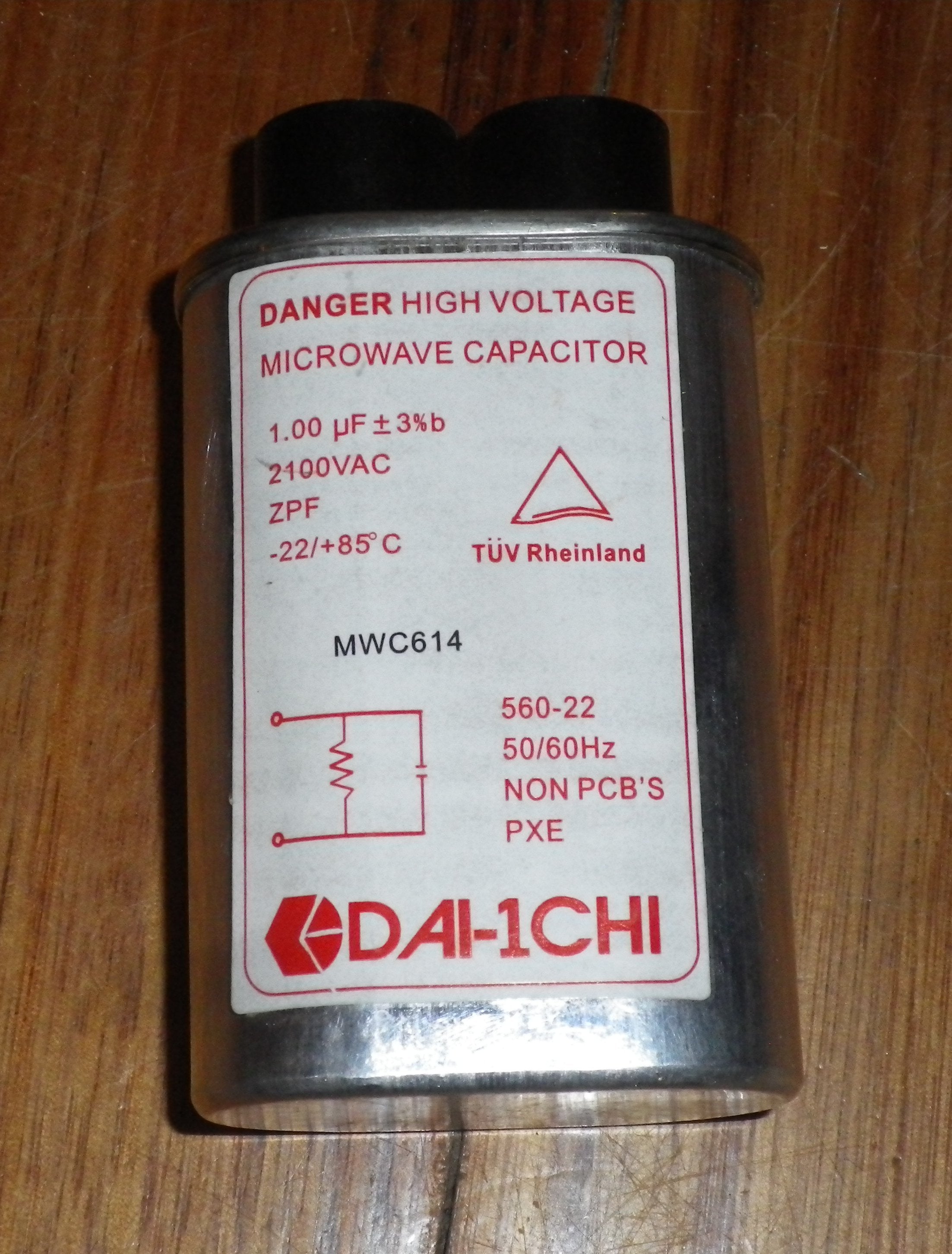 High Voltage Capacitor for Microwave Ovens - 1.0uF, 2100V - Part # MWC614 by Daichi
